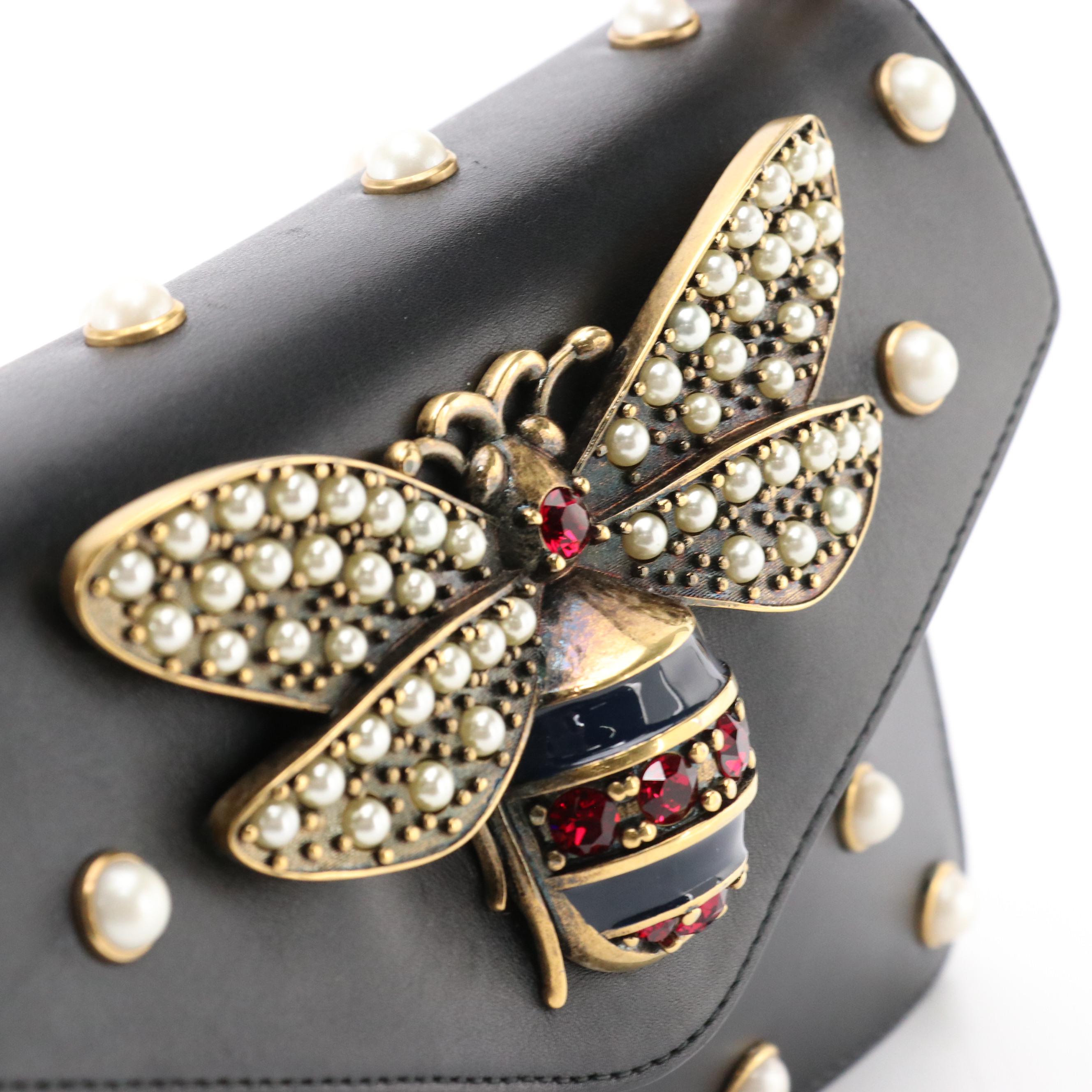 Gucci Queen Margaret Broadway Embellished Black Leather Two-Way Bag