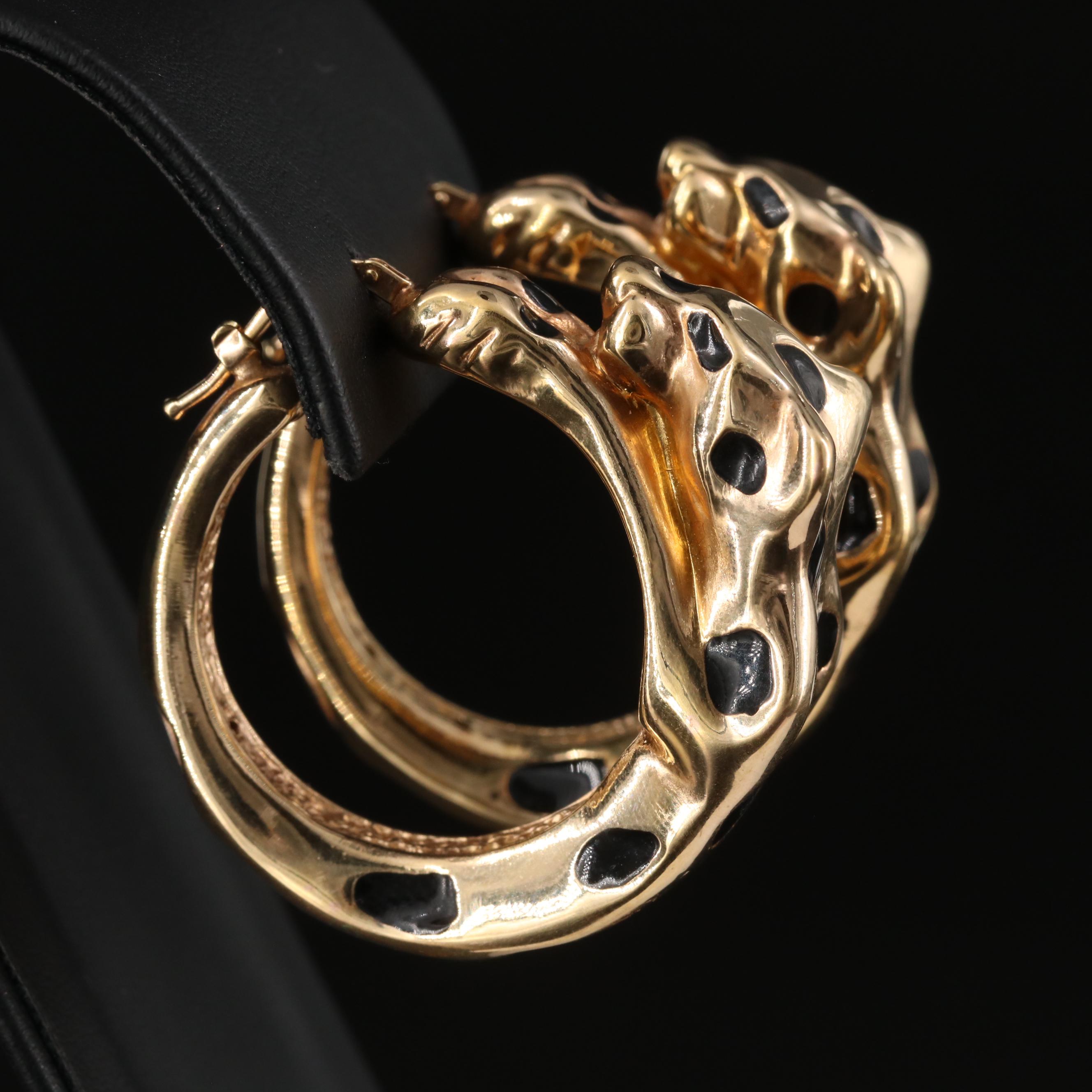Giordini 18K Leopard Enamel Hoop Earrings