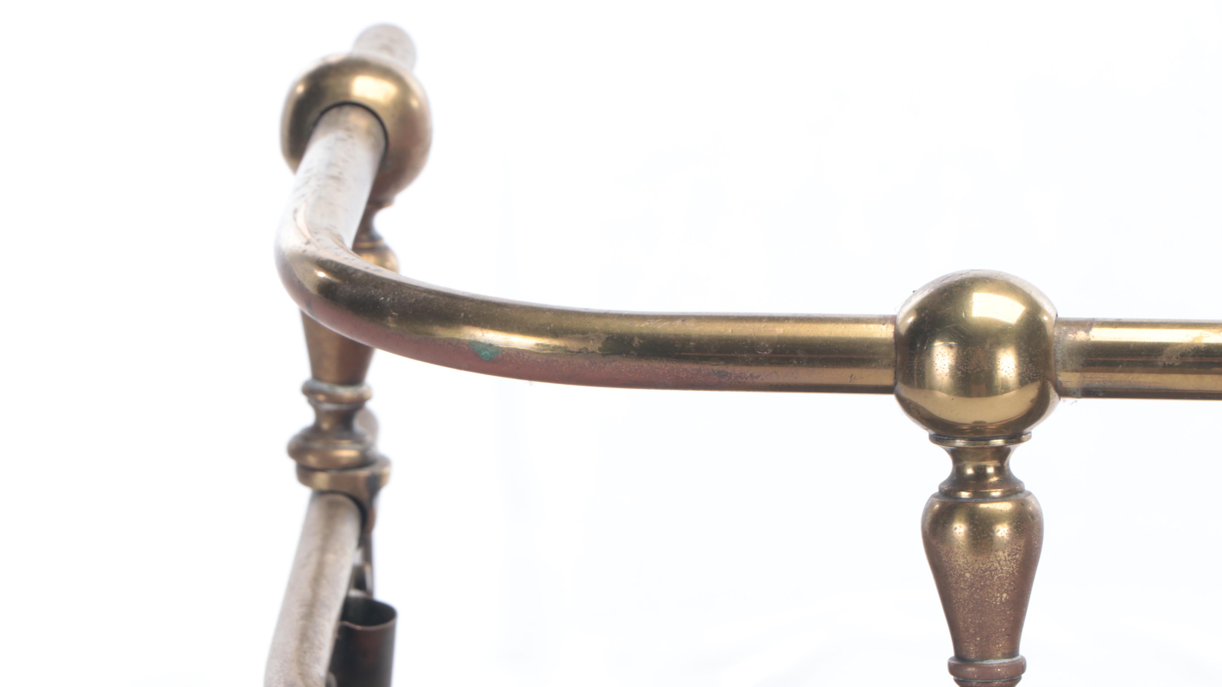 Victorian Brass Footed Fireplace Guard with Tools