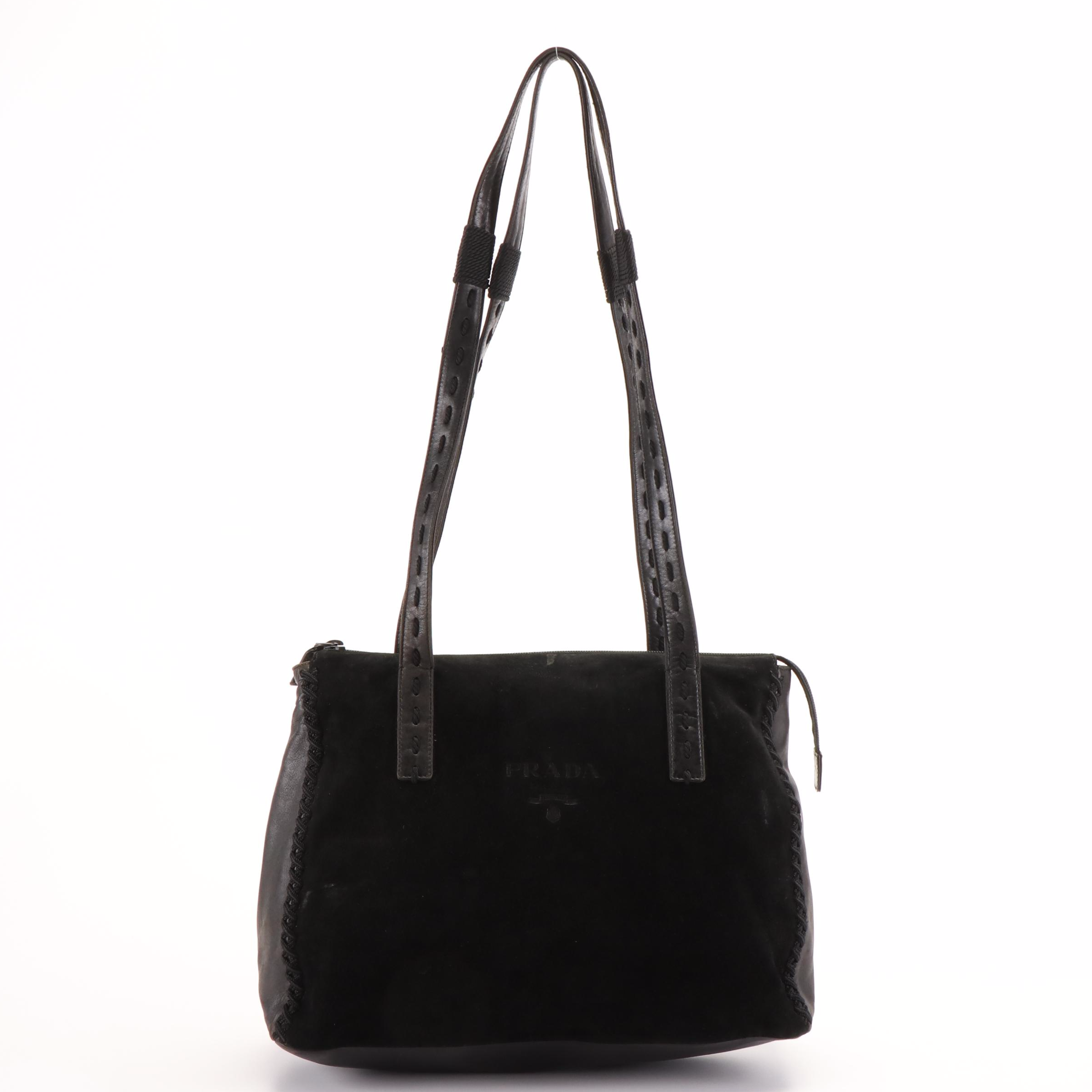 Prada Shoulder Tote in Black Leather and Suede