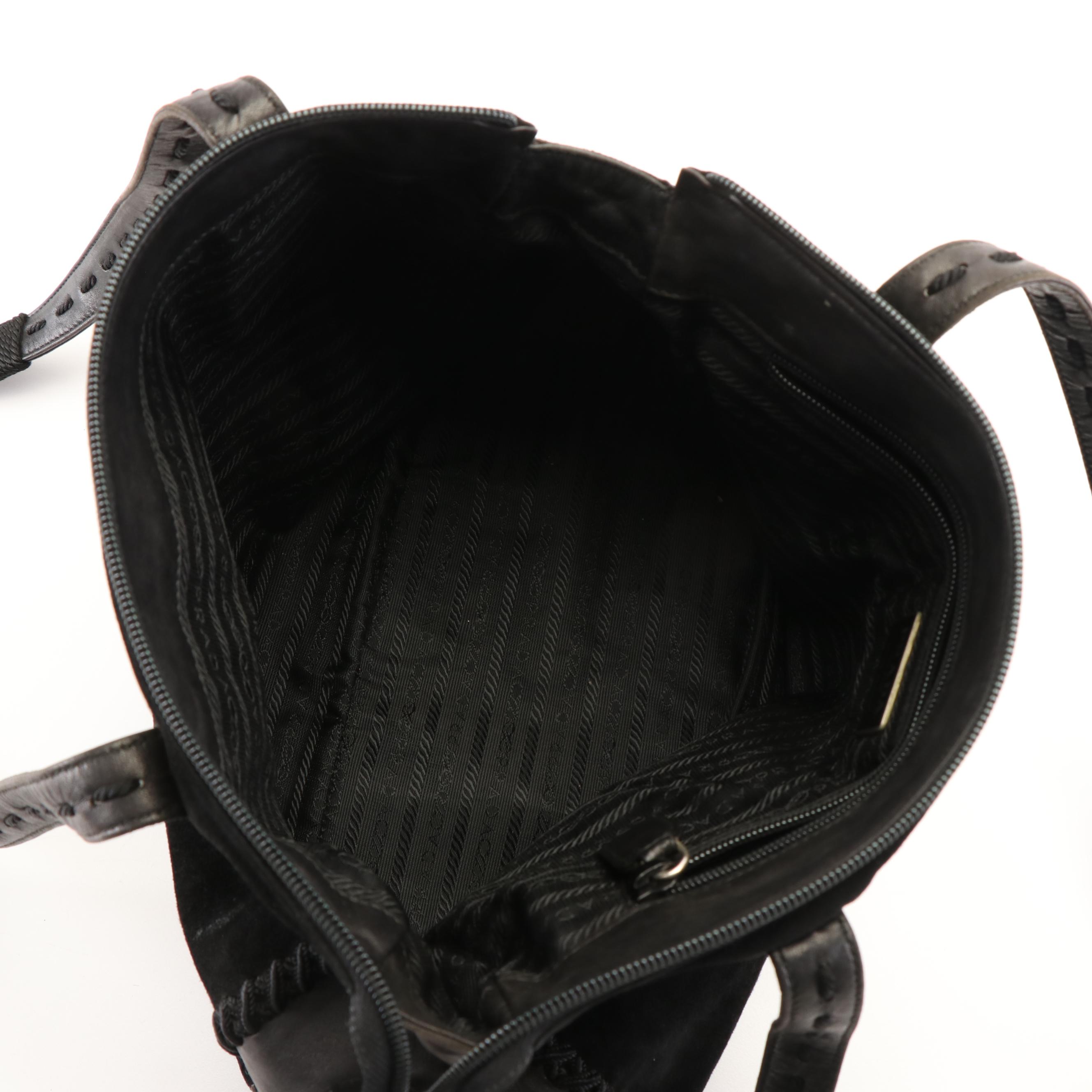 Prada Shoulder Tote in Black Leather and Suede