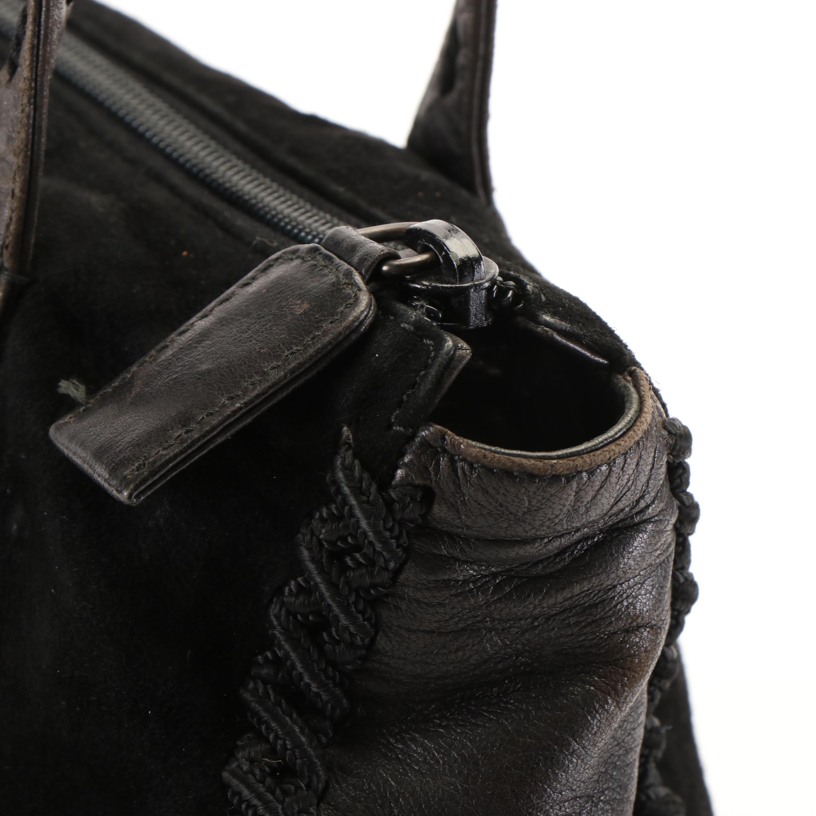 Prada Shoulder Tote in Black Leather and Suede