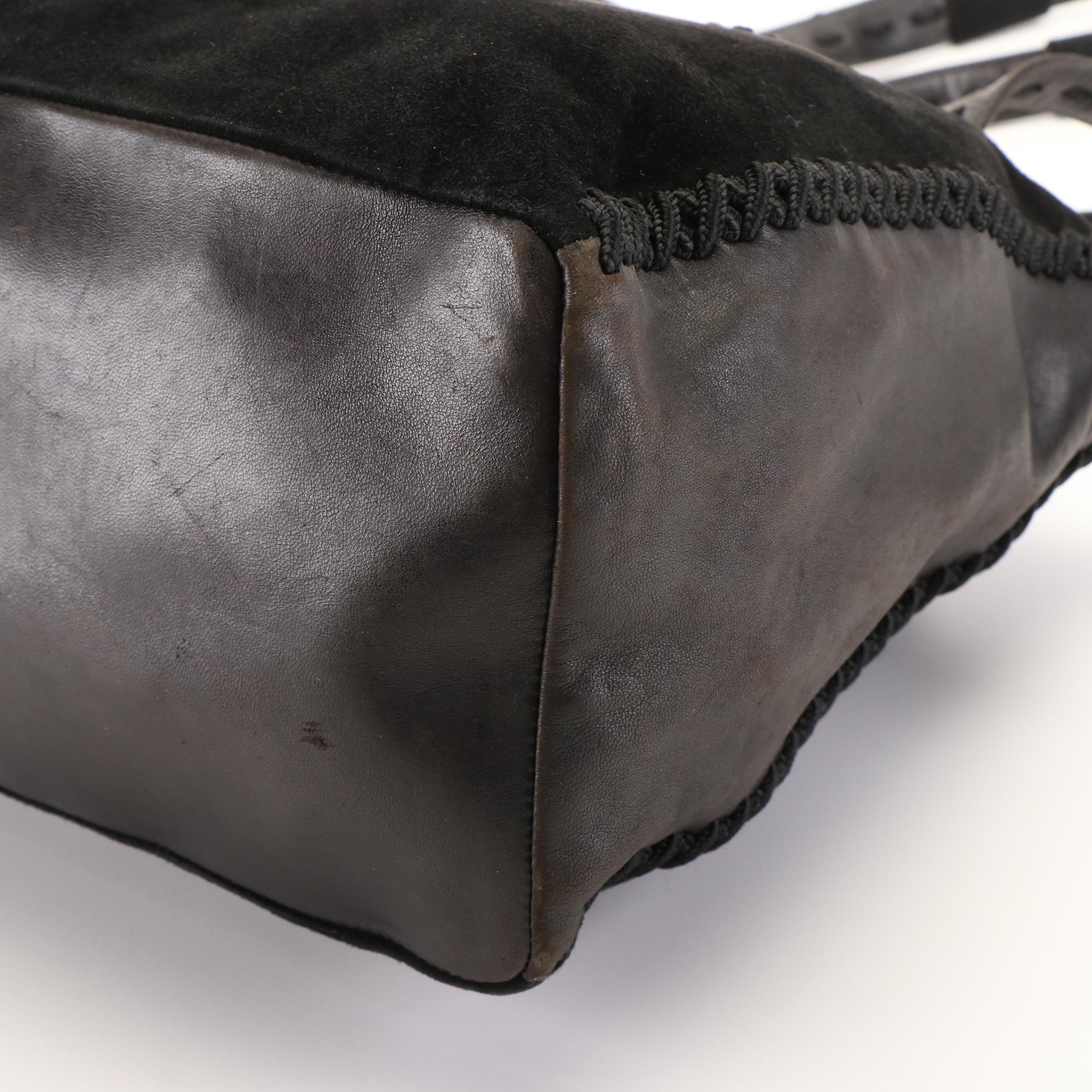 Prada Shoulder Tote in Black Leather and Suede