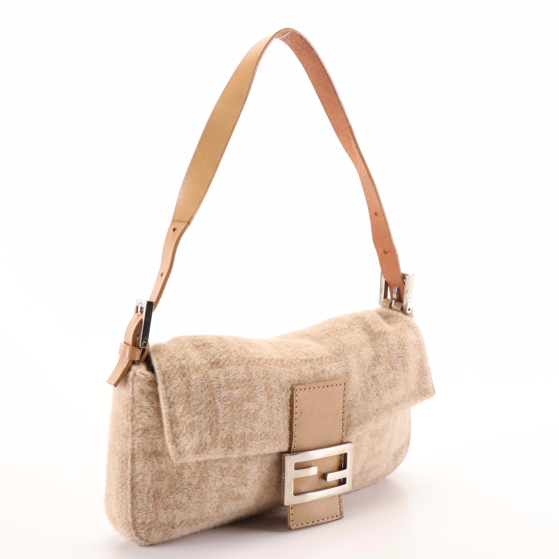 Fendi Wool Zucca and Leather Baguette