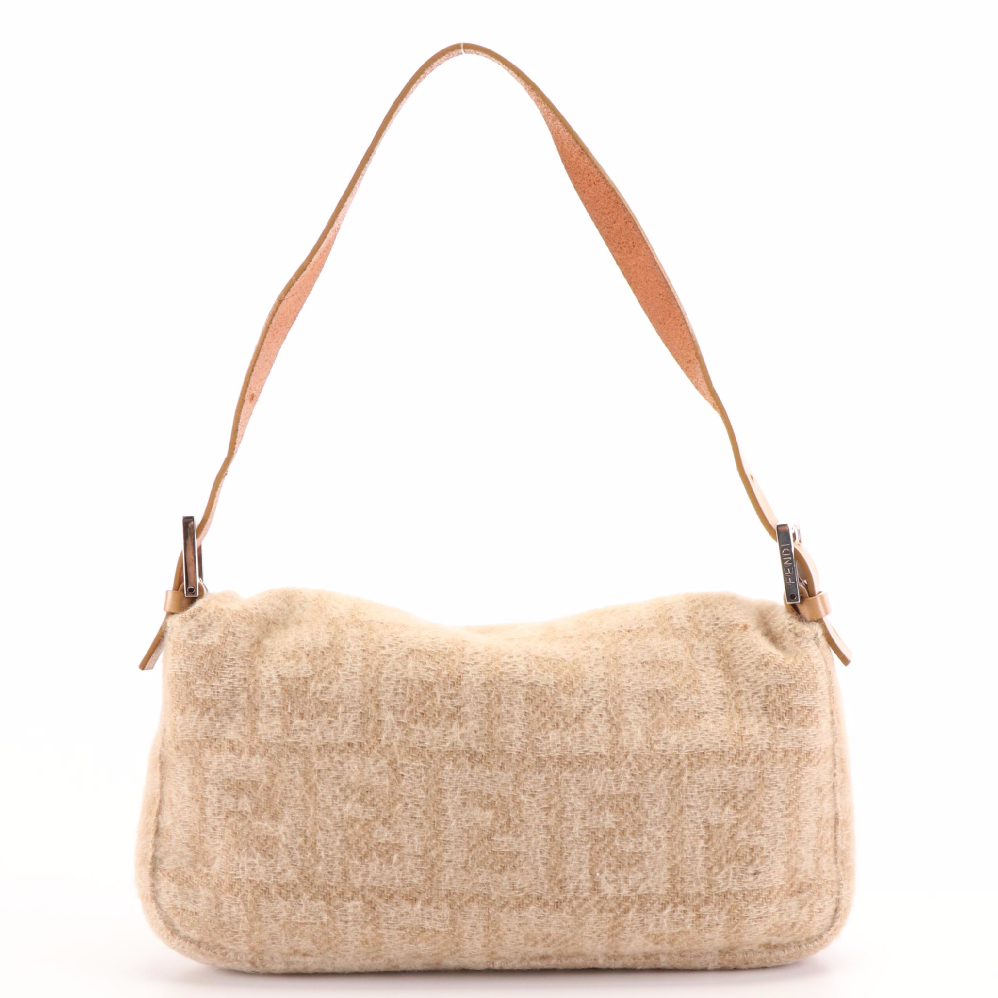 Fendi Wool Zucca and Leather Baguette