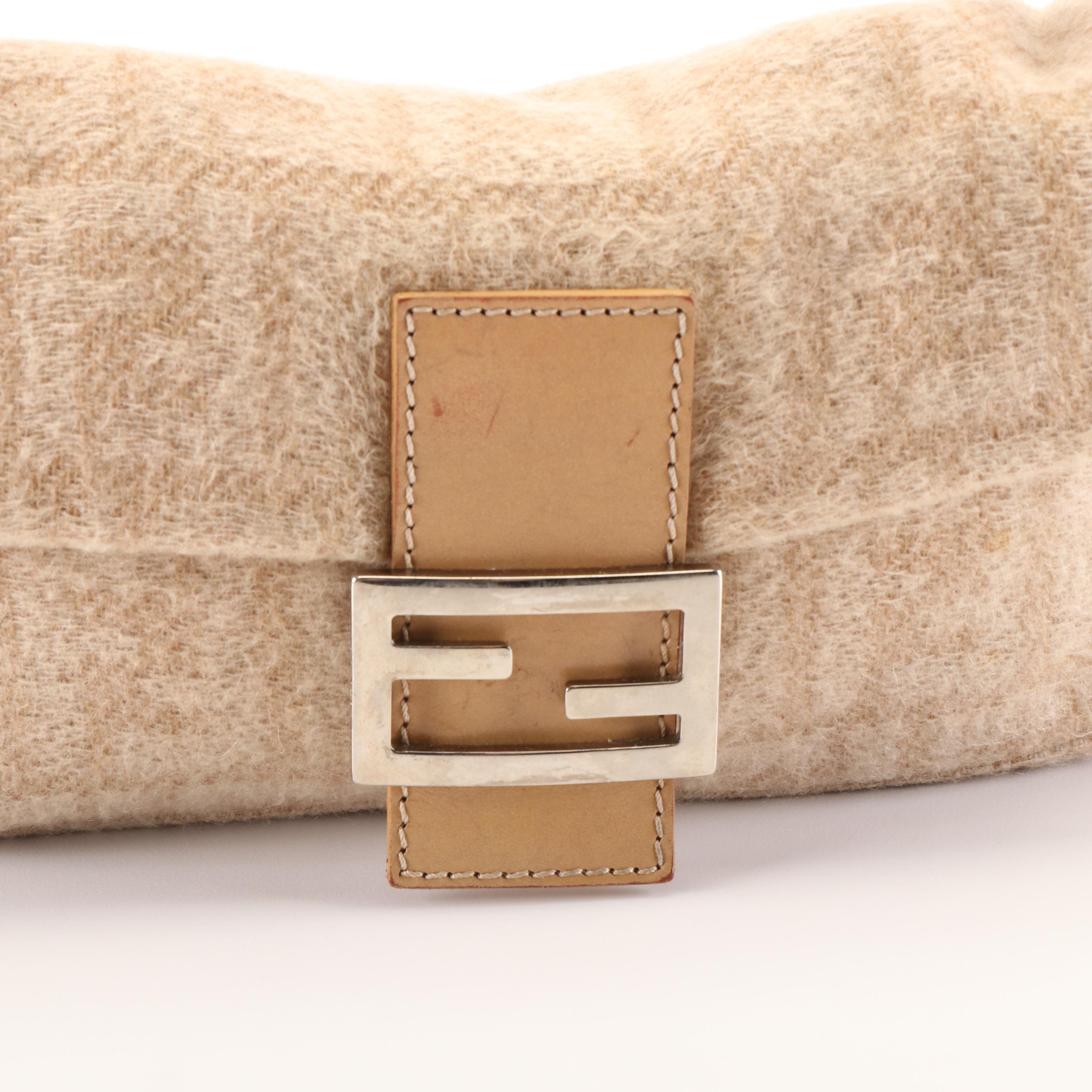 Fendi Wool Zucca and Leather Baguette