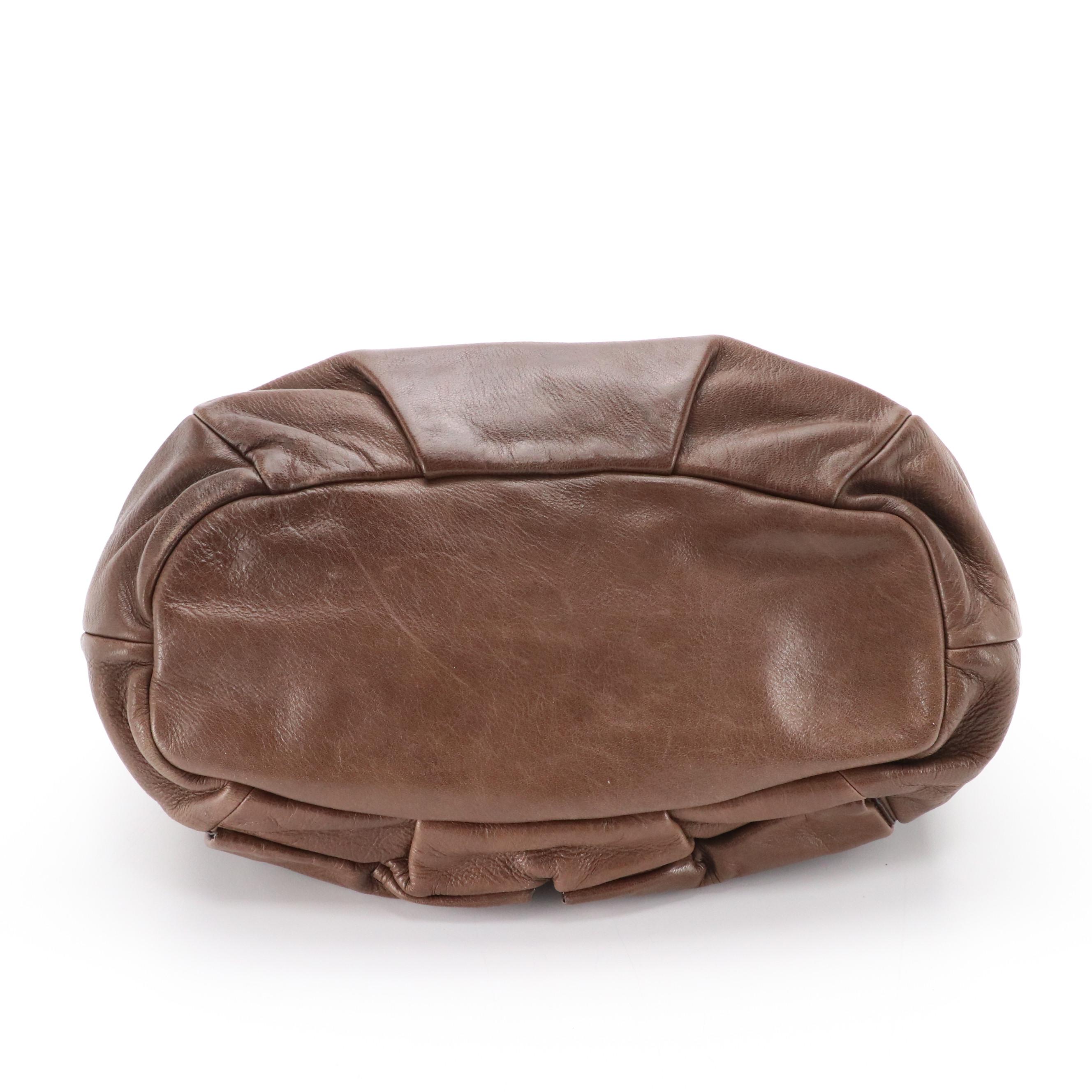 Prada Cervo Shine Leather Hobo Bag in Teak with Black Trim