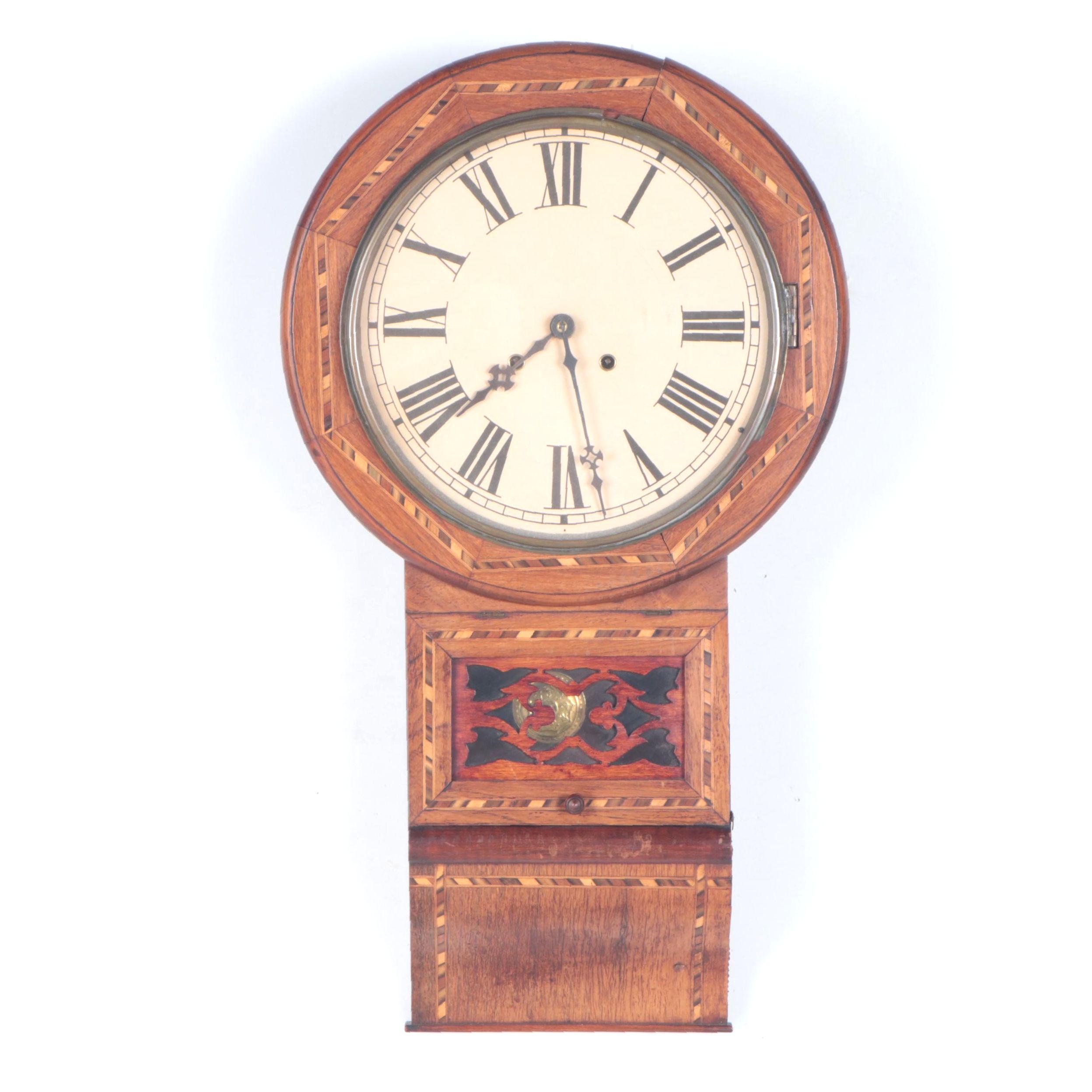 Walnut Inlaid Marquetry Wall Clock, Early 20th Century