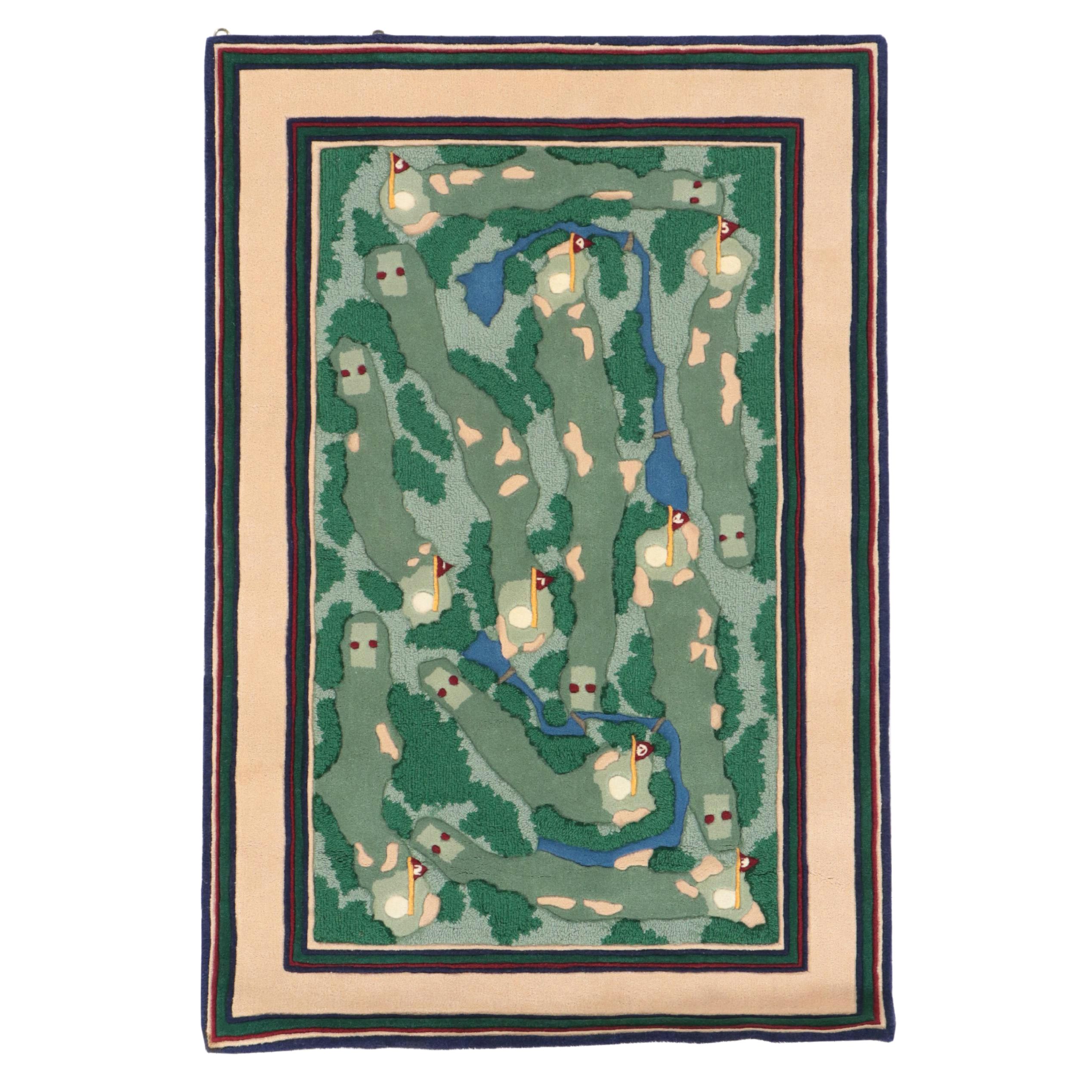 4' x 5'11 Hand-Tufted Margene Louise Golf Course Motif Area Rug, Circa 1990