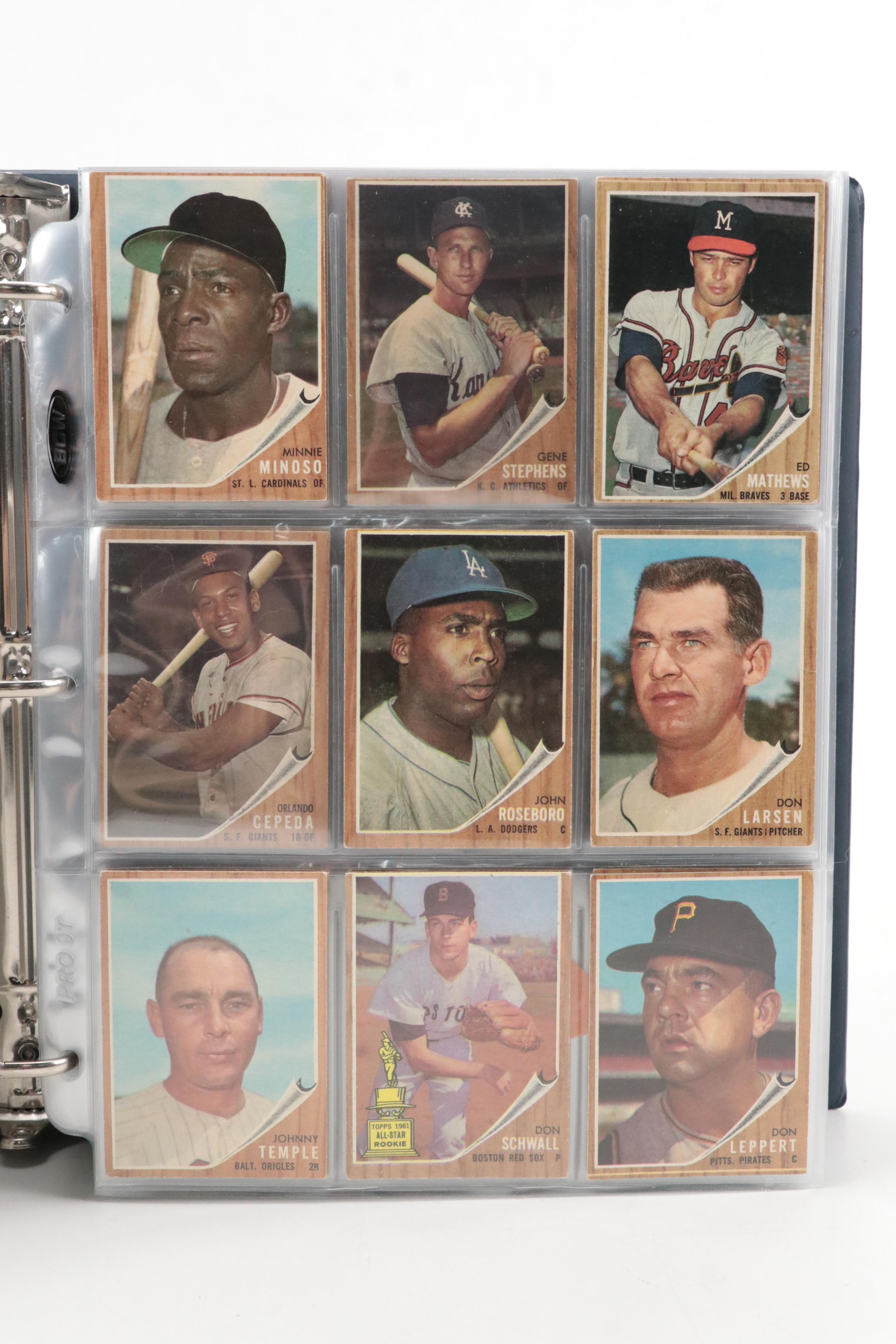 1962 Topps Baseball Cards Featuring Jim Kaat, Orlando Cepeda, and More
