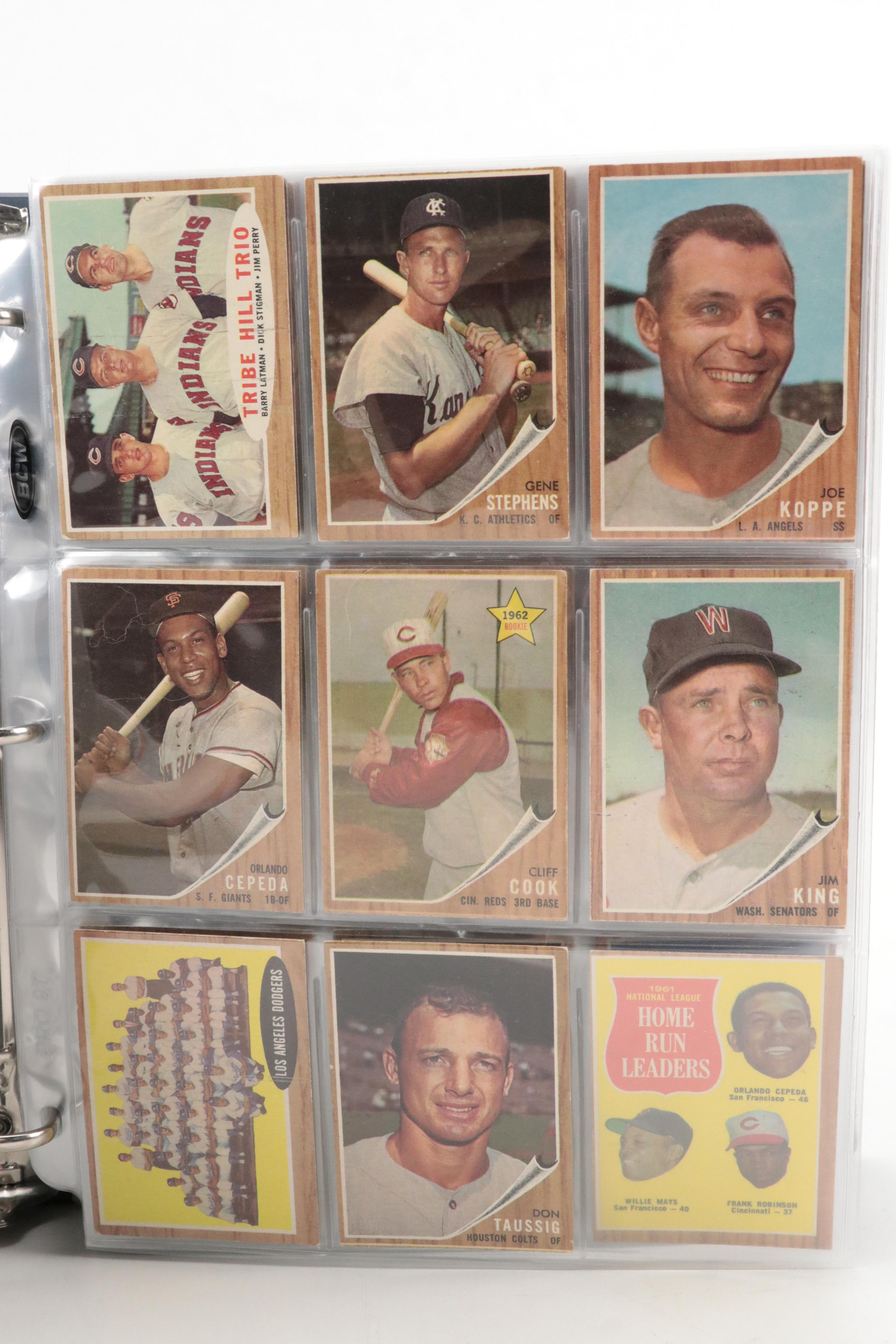 1962 Topps Baseball Cards Featuring Jim Kaat, Orlando Cepeda, and More