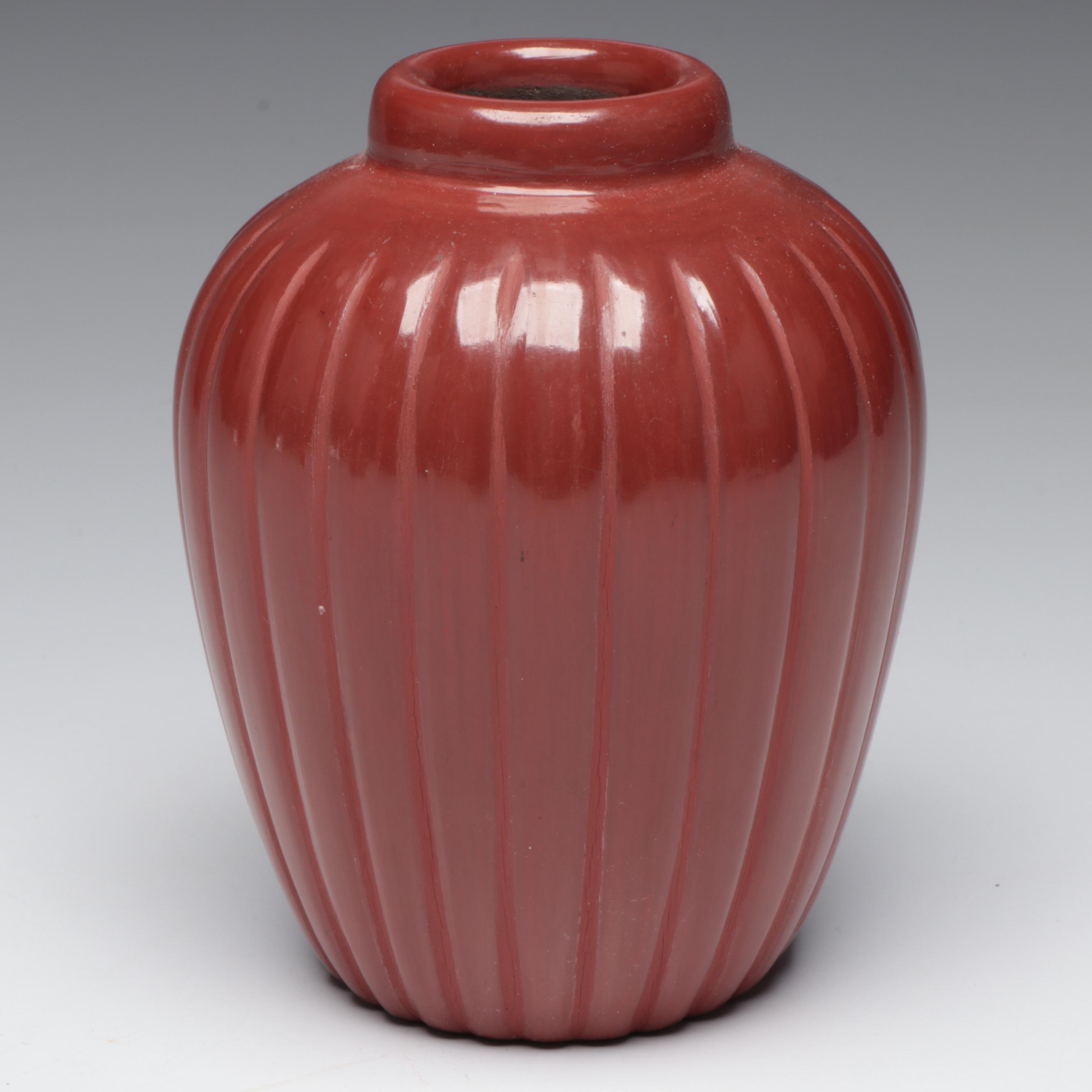 David Baca and Alvin Baca Santa Clara Pueblo Redware Pottery Vase and Seed Pot