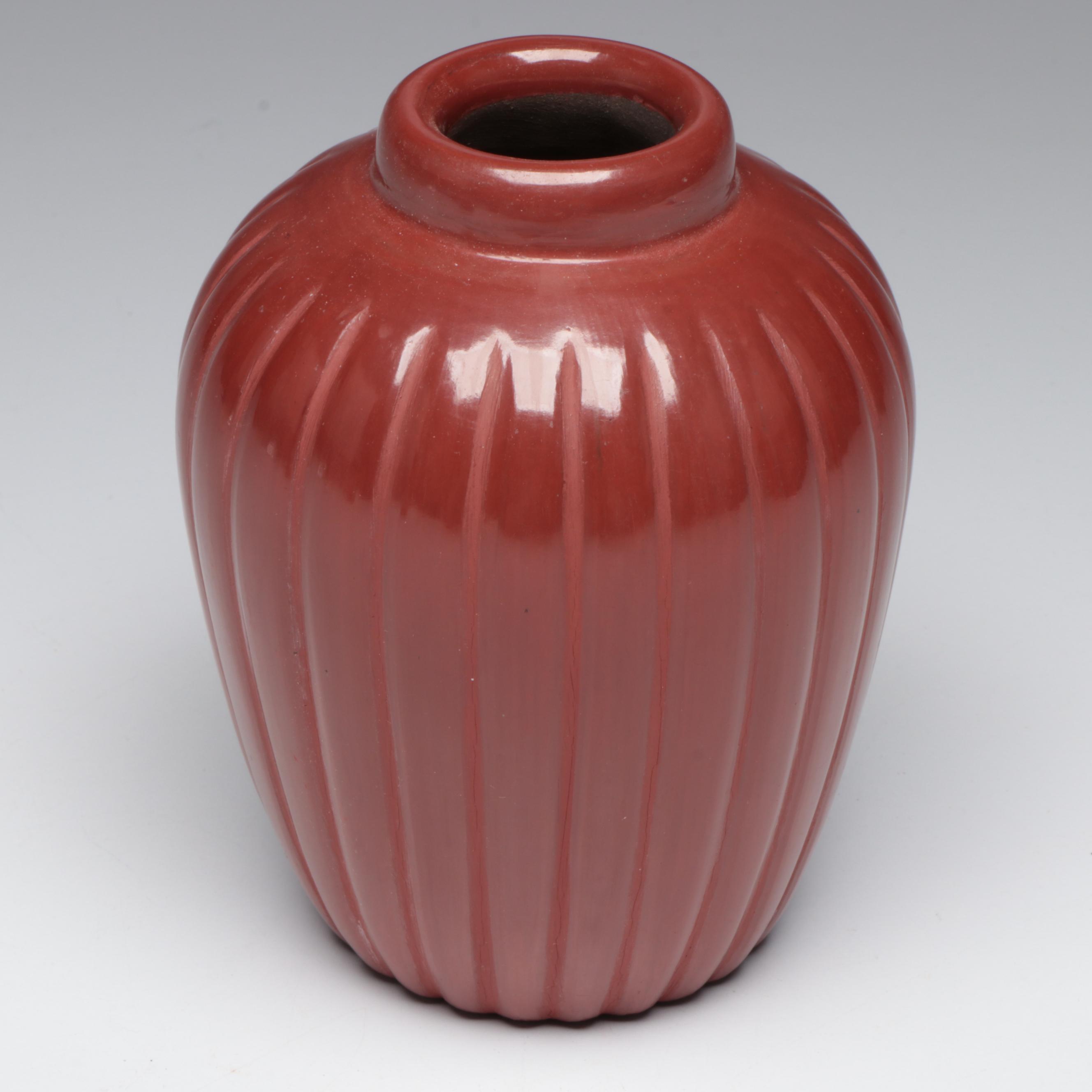 David Baca and Alvin Baca Santa Clara Pueblo Redware Pottery Vase and Seed Pot