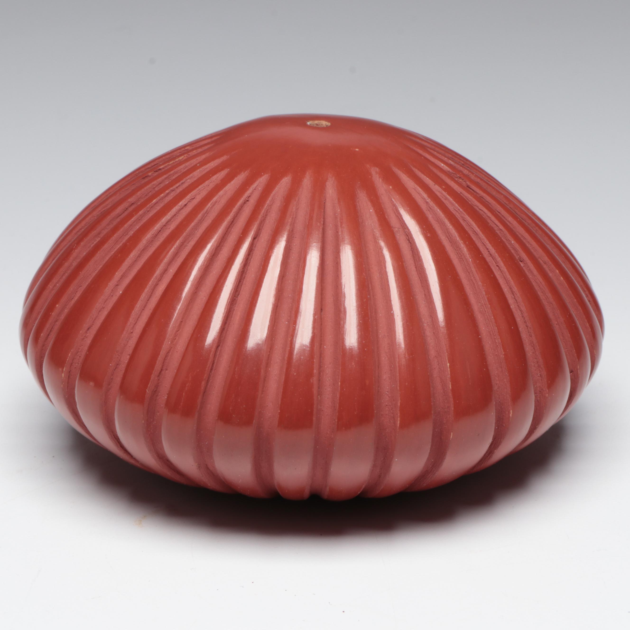 David Baca and Alvin Baca Santa Clara Pueblo Redware Pottery Vase and Seed Pot