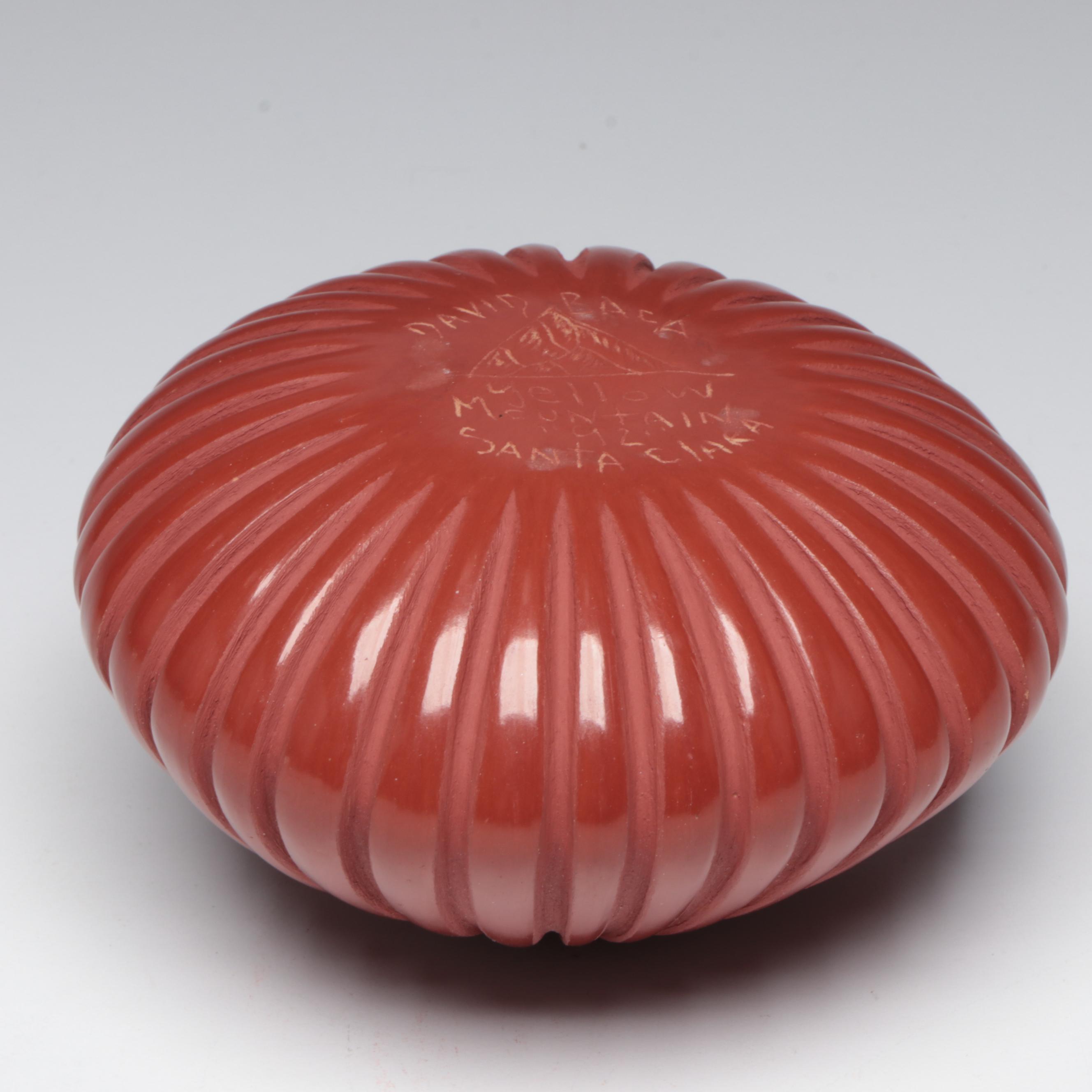 David Baca and Alvin Baca Santa Clara Pueblo Redware Pottery Vase and Seed Pot