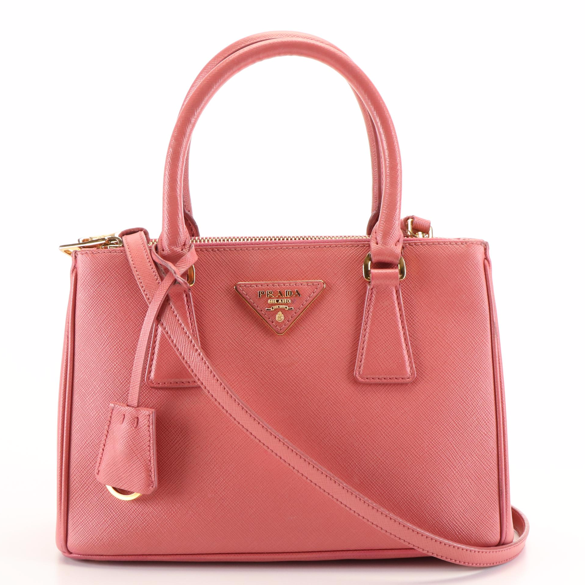Prada Pink Saffiano Leather Double Zip Mini Tote Bag