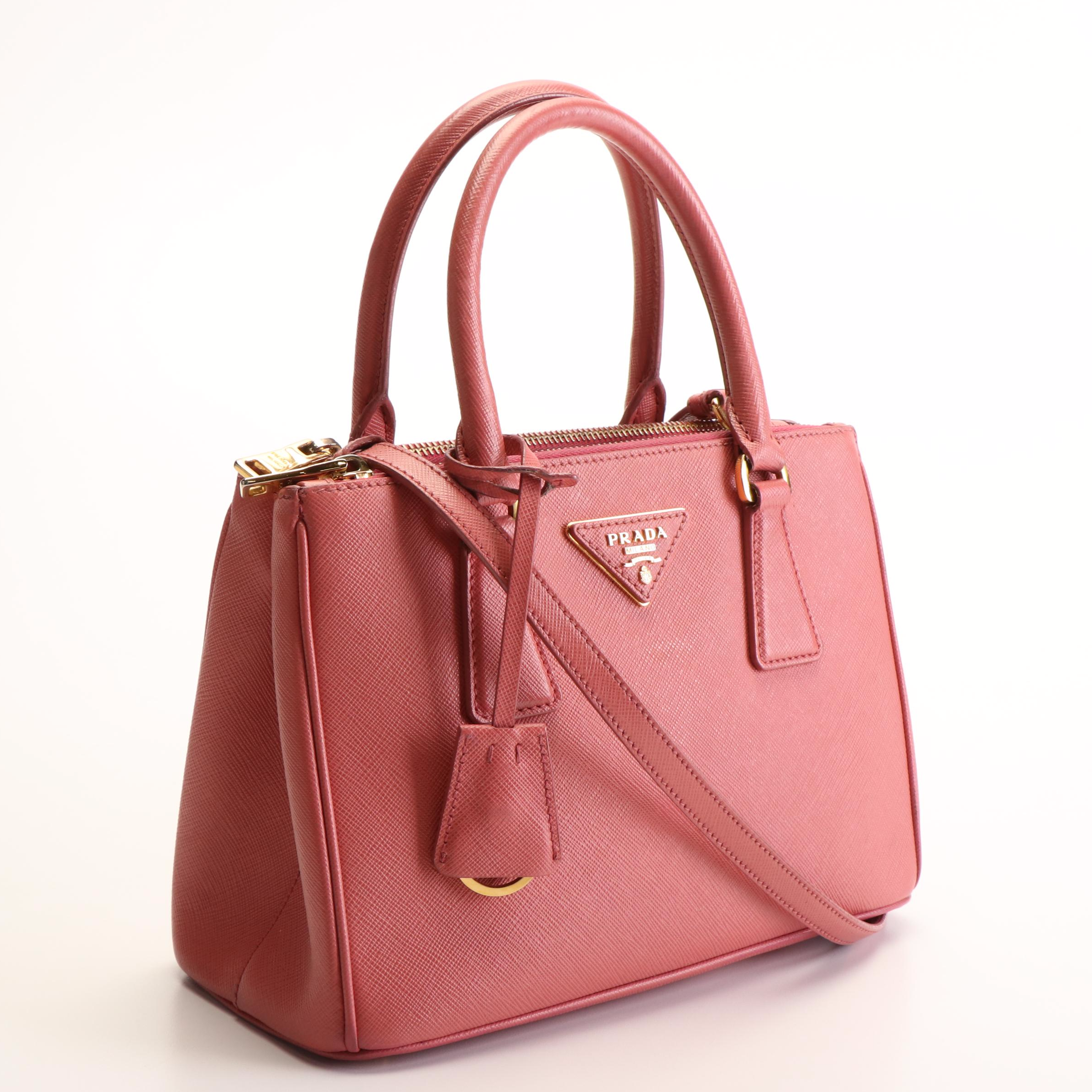 Prada Pink Saffiano Leather Double Zip Mini Tote Bag