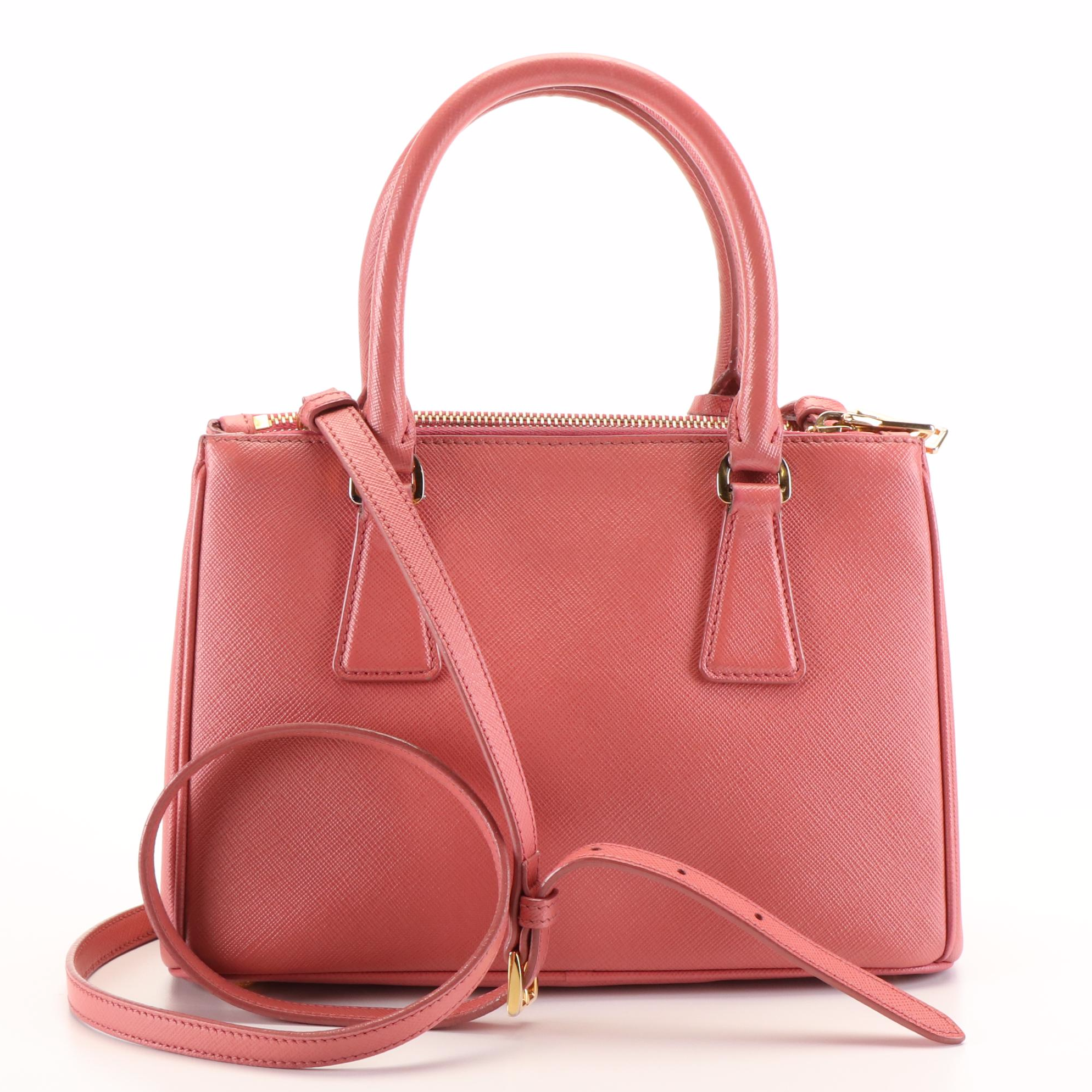 Prada Pink Saffiano Leather Double Zip Mini Tote Bag