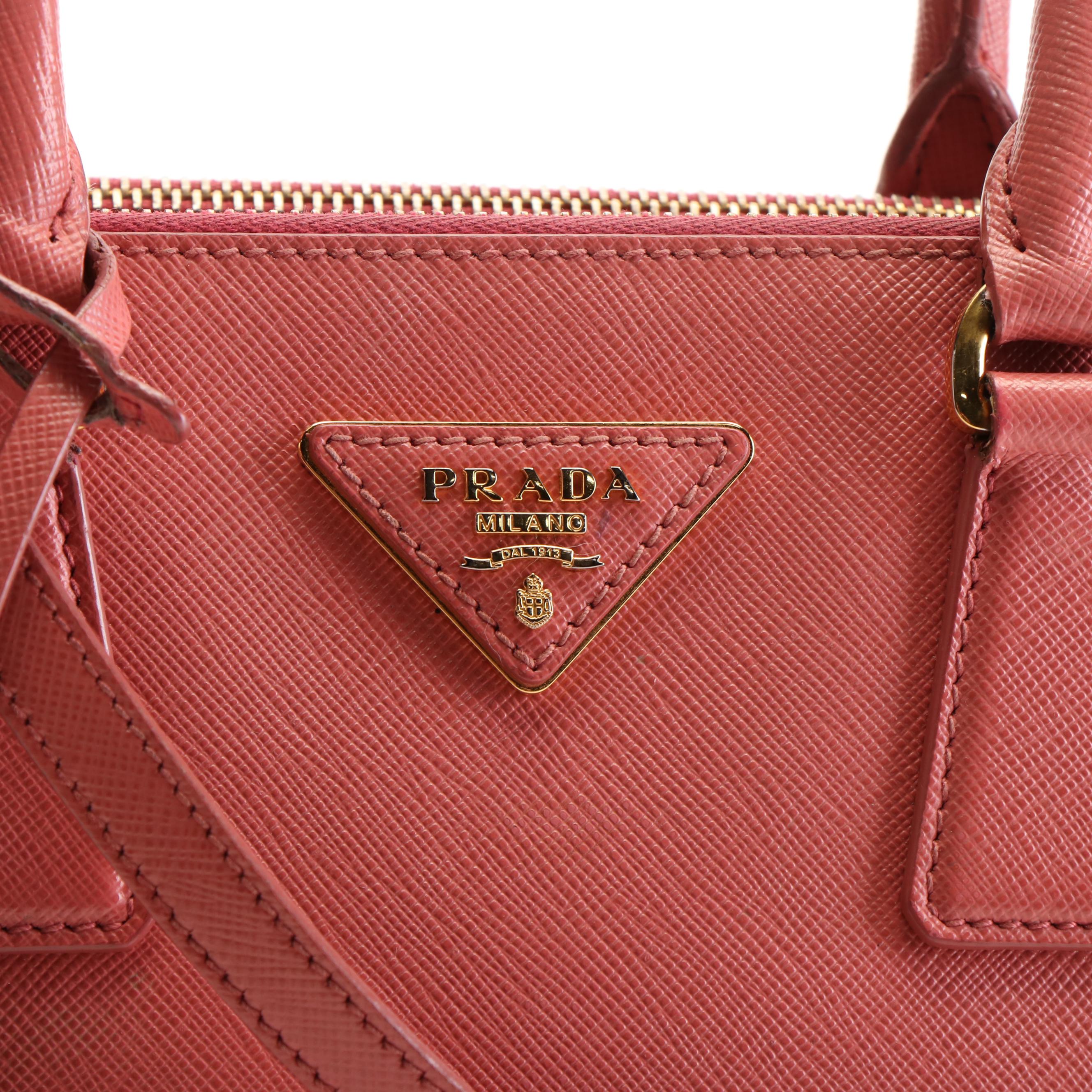 Prada Pink Saffiano Leather Double Zip Mini Tote Bag