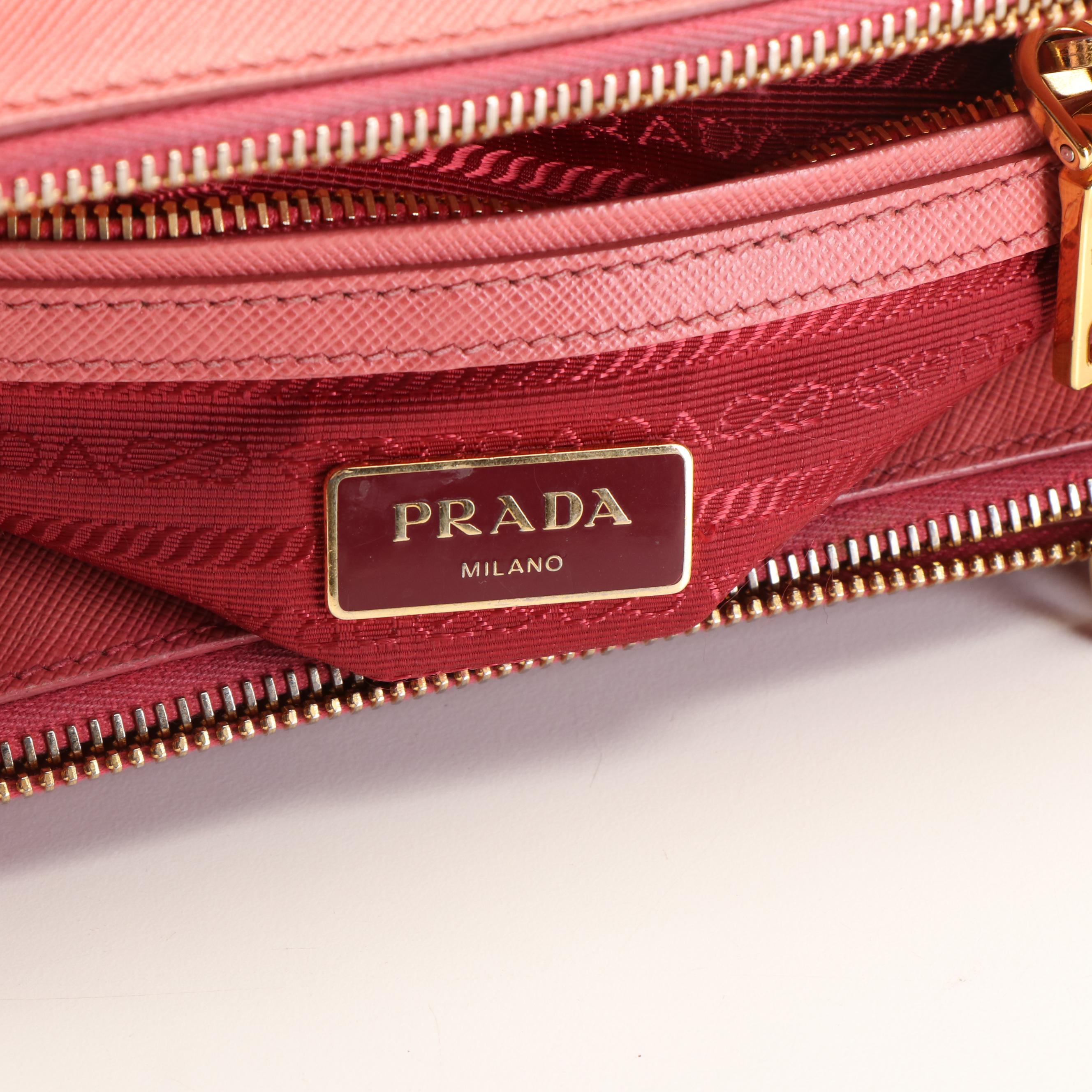 Prada Pink Saffiano Leather Double Zip Mini Tote Bag