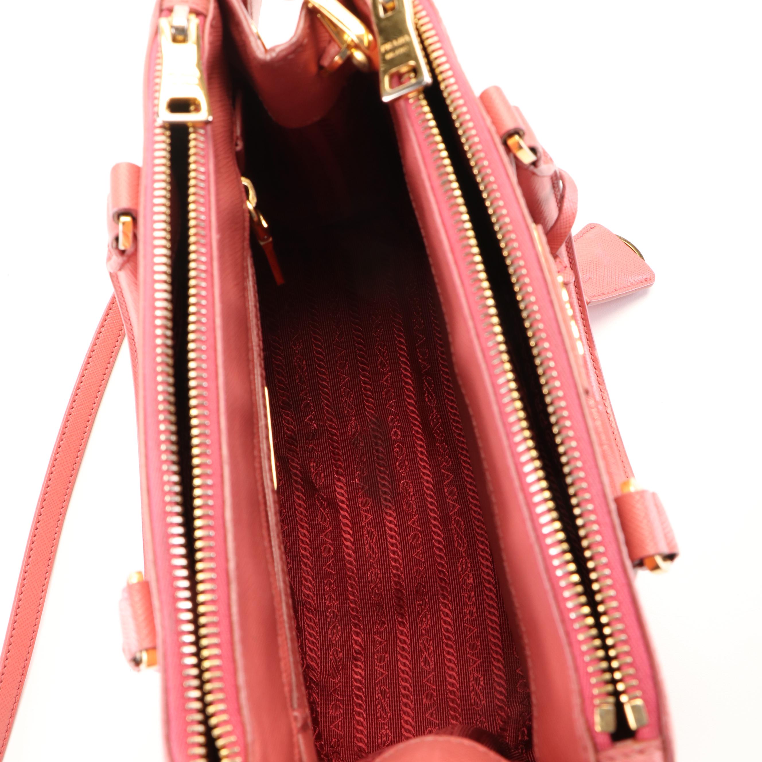 Prada Pink Saffiano Leather Double Zip Mini Tote Bag