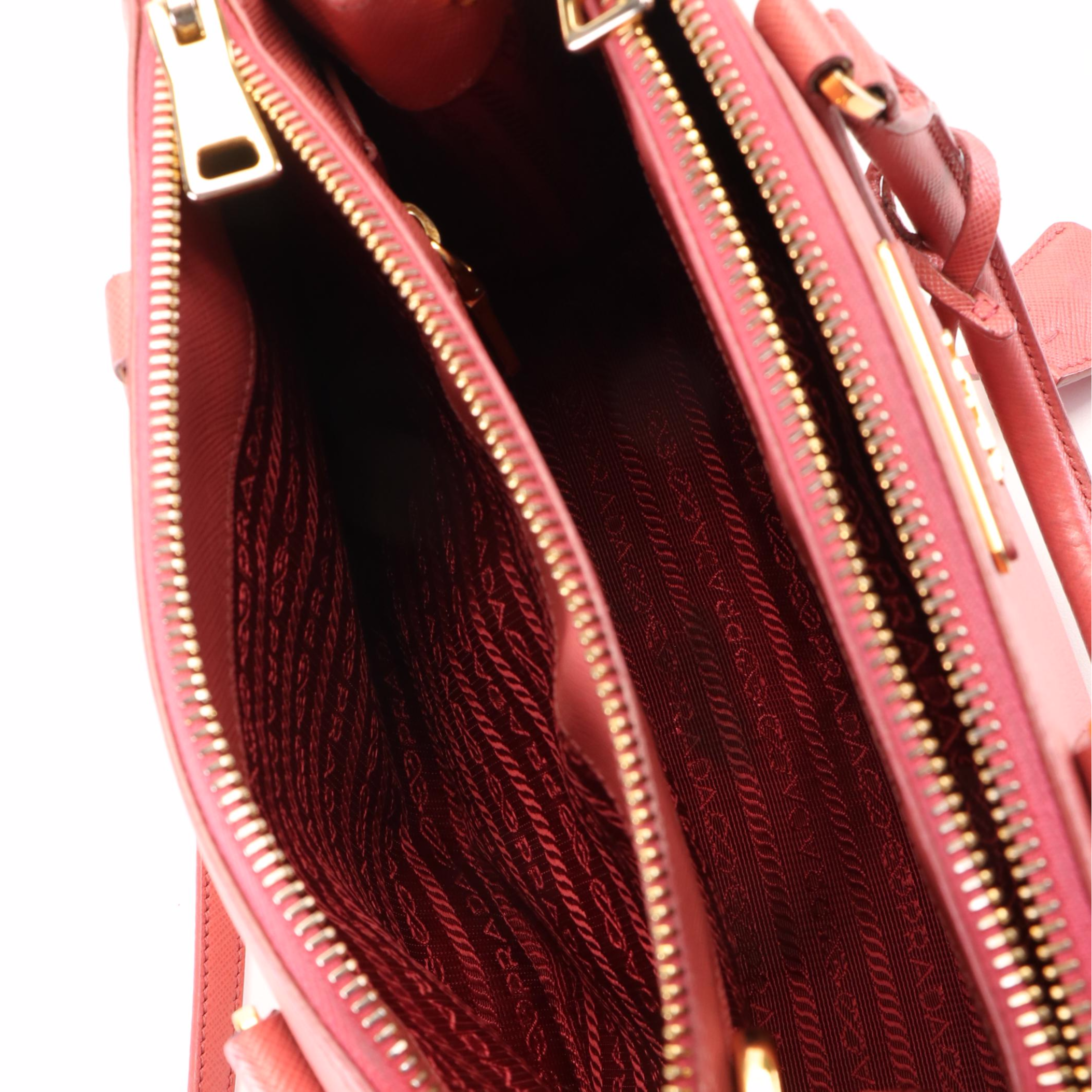Prada Pink Saffiano Leather Double Zip Mini Tote Bag
