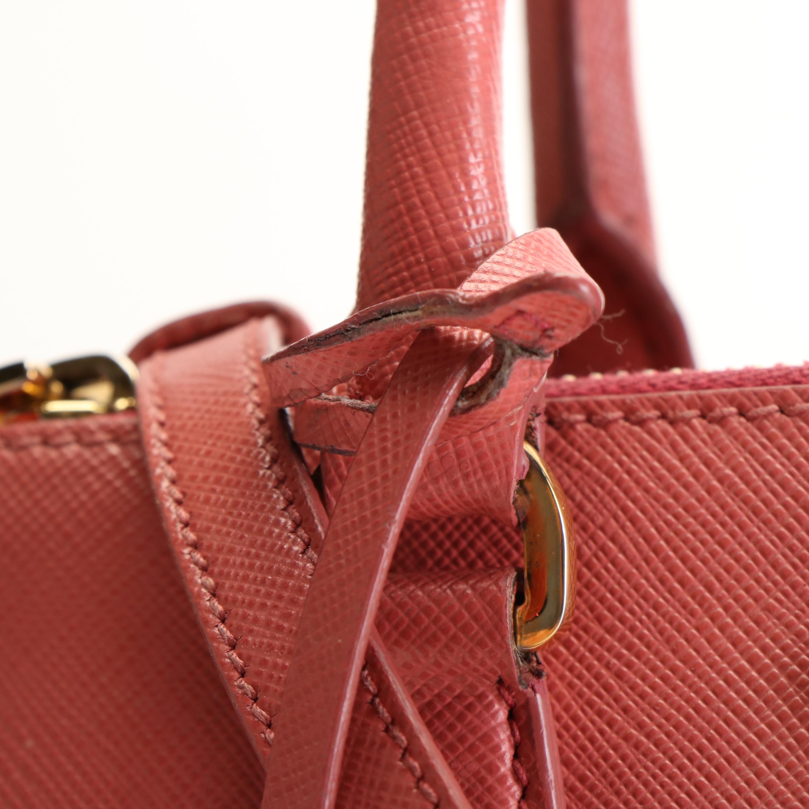 Prada Pink Saffiano Leather Double Zip Mini Tote Bag