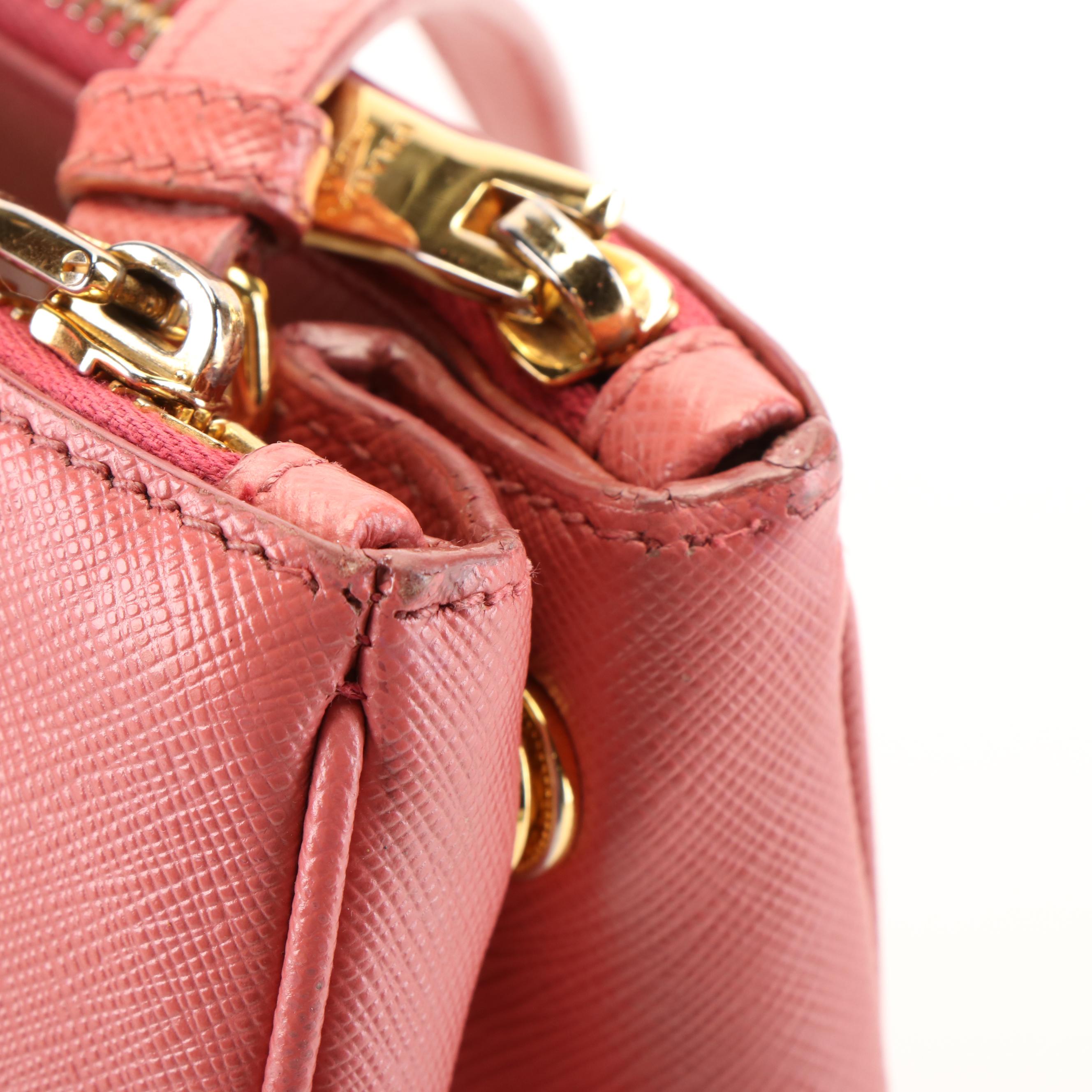 Prada Pink Saffiano Leather Double Zip Mini Tote Bag