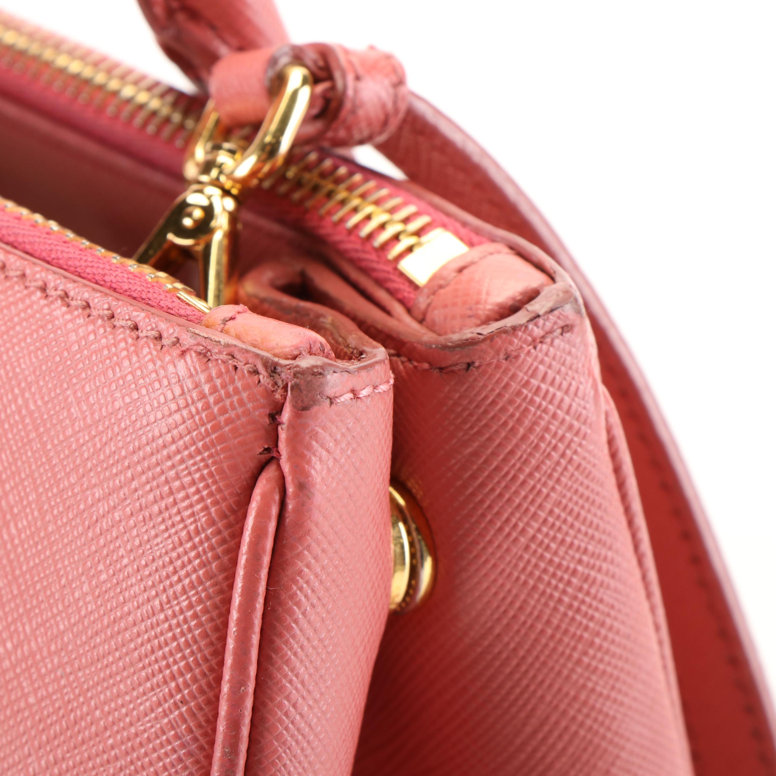 Prada Pink Saffiano Leather Double Zip Mini Tote Bag