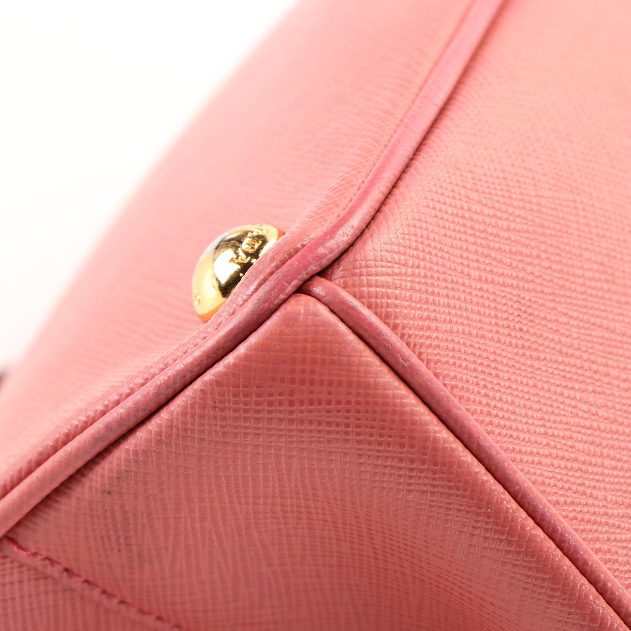 Prada Pink Saffiano Leather Double Zip Mini Tote Bag