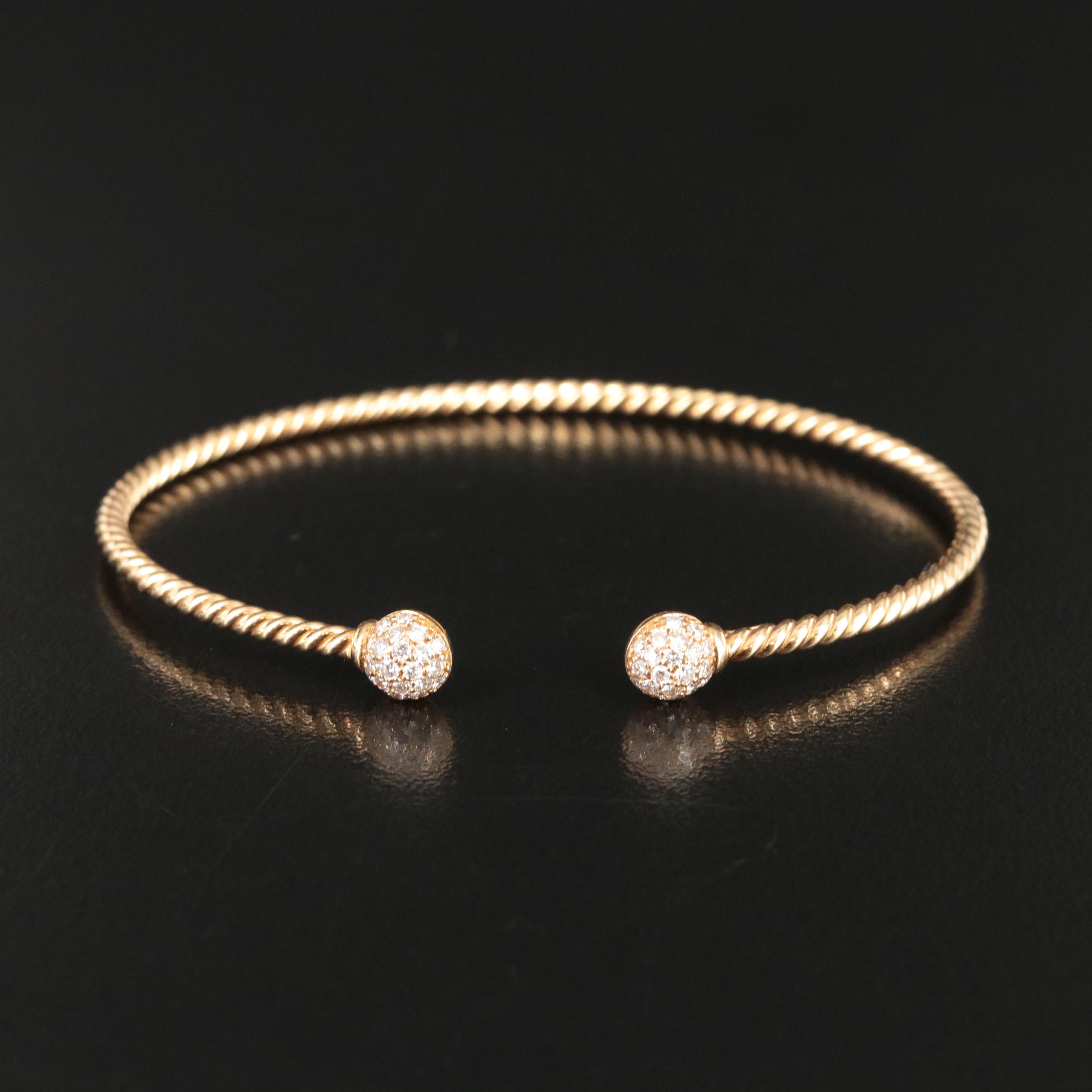 David Yurman Solari Cablespira 18K 0.34 CTW Diamond Flex Bracelet
