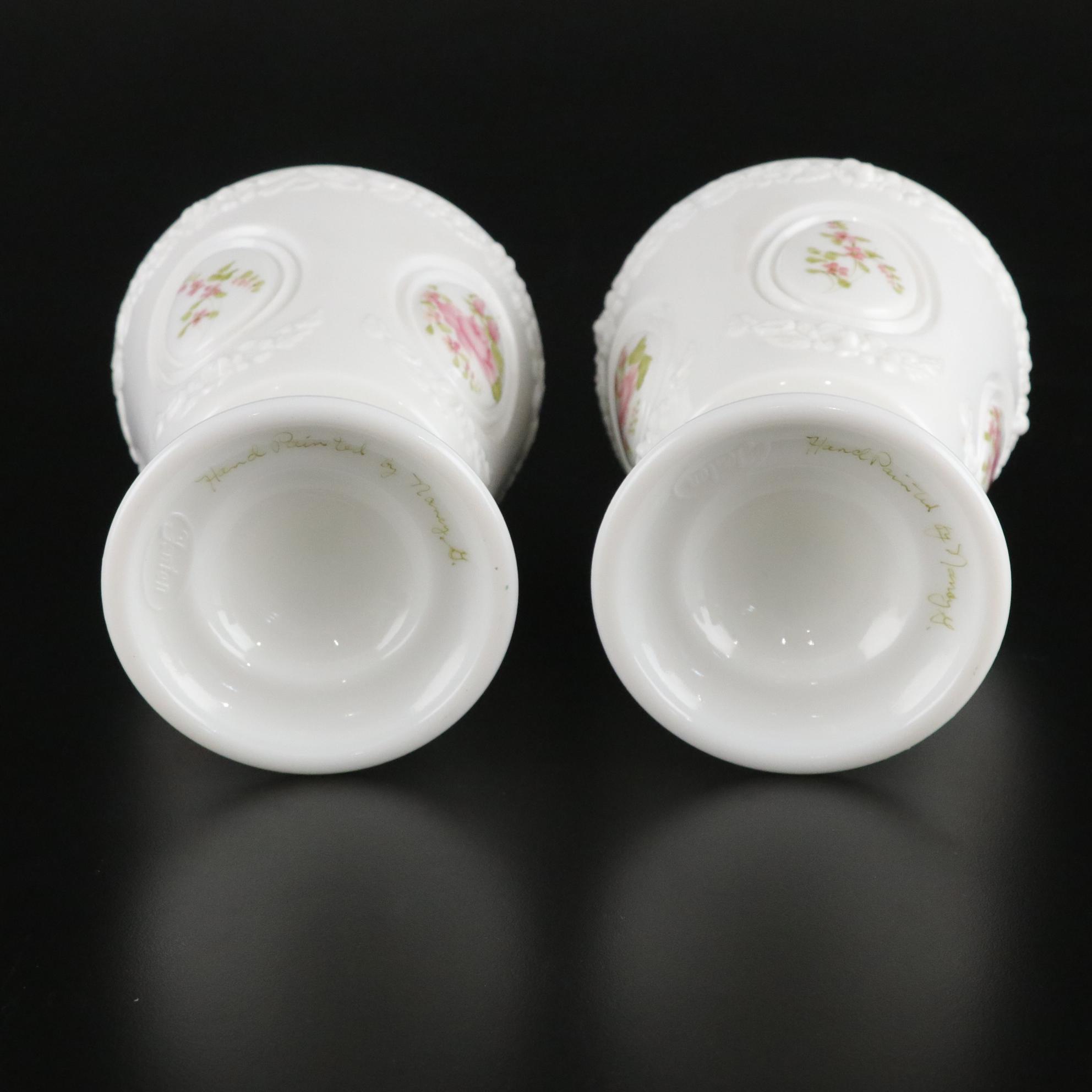 Fenton Milk Glass Basket and Hand-Painted Vases with Anchor Hocking Glass & More