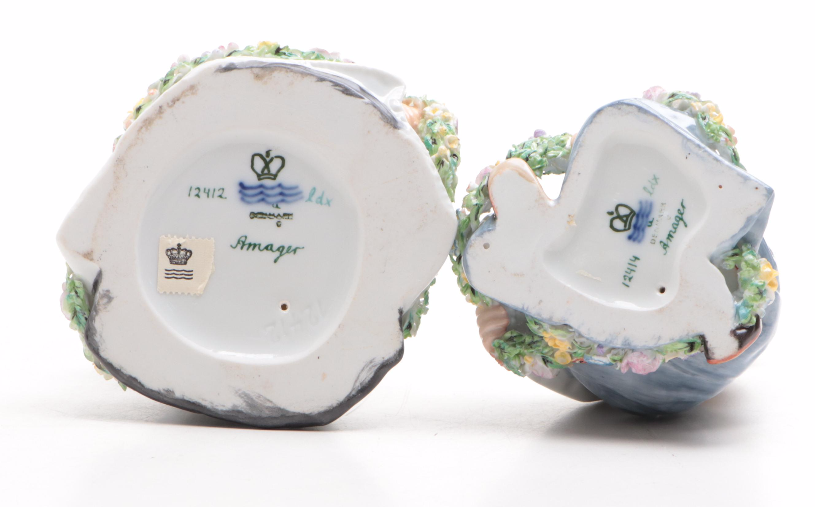 Royal Copenhagen Porcelain Amager Boy and Girl Figurines, Early 20th Century