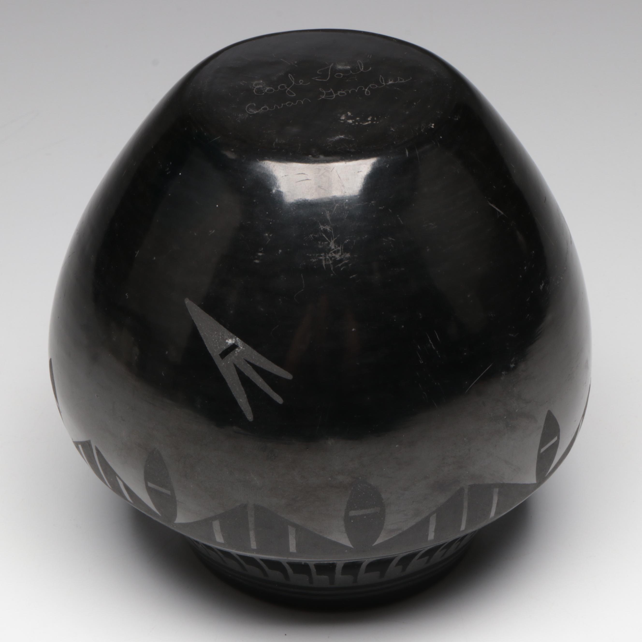 Cavan Gonzales "Eagle Tail" San Ildefonso Pueblo Blackware Pottery Vase