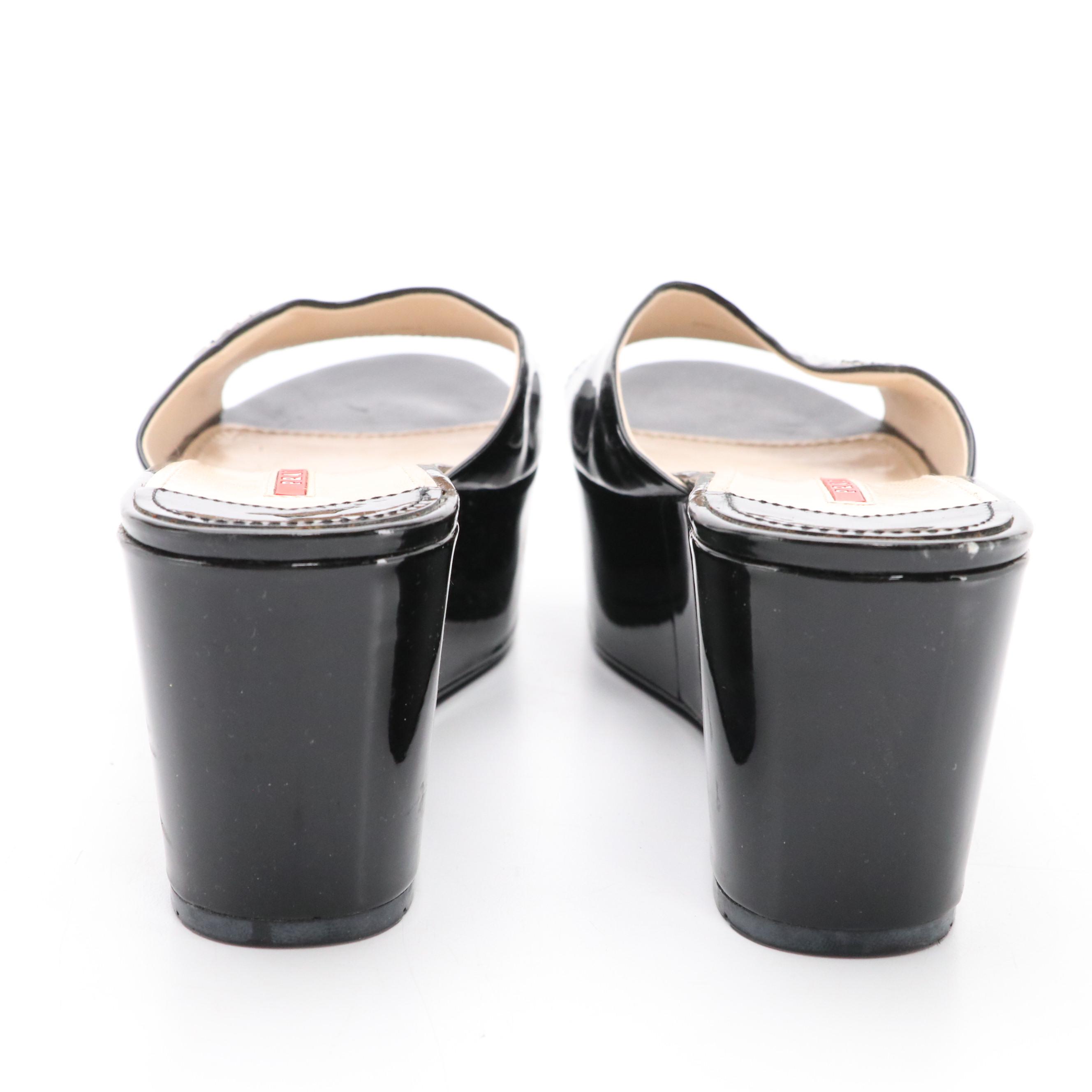 Prada Sport Black Patent Leather Platform Slides