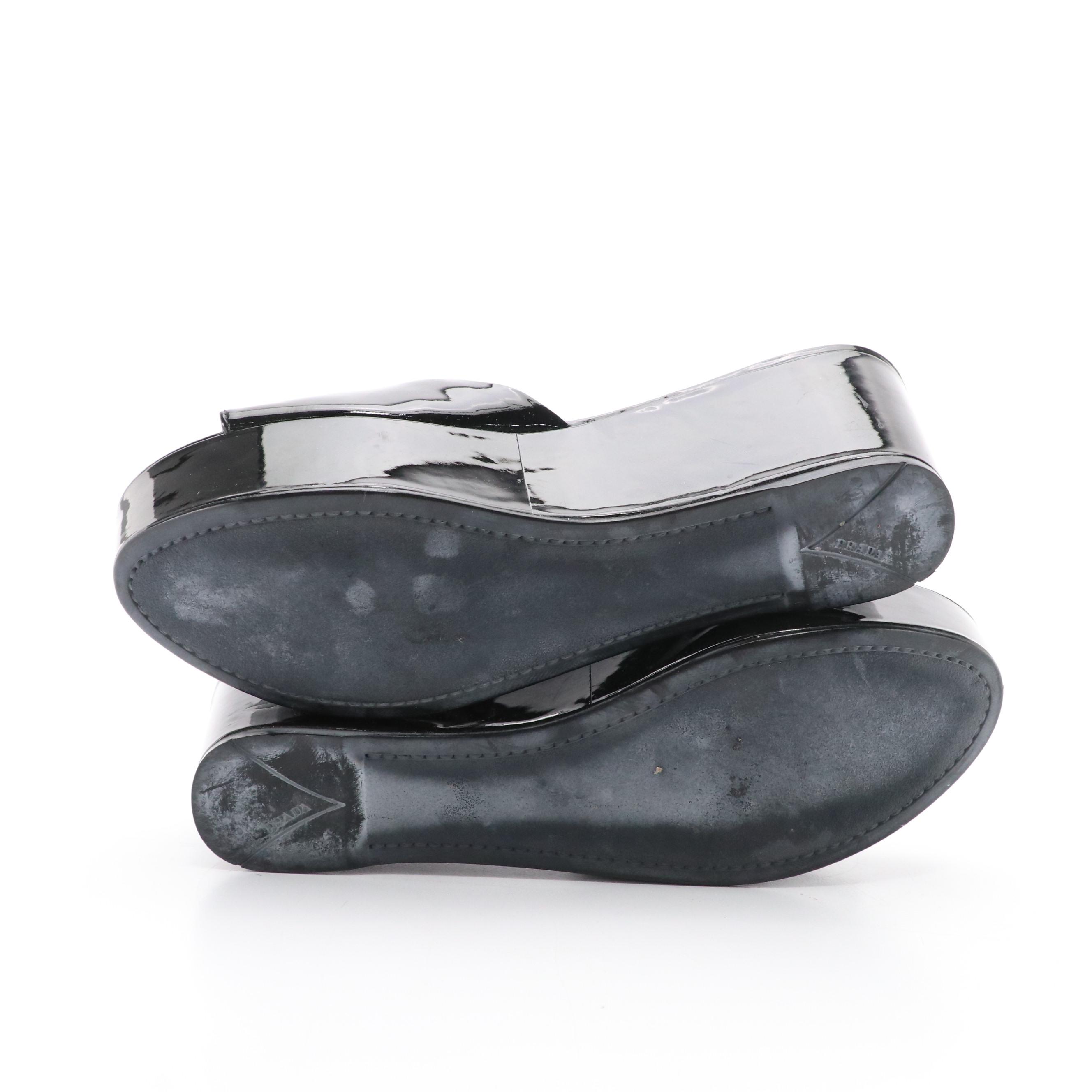 Prada Sport Black Patent Leather Platform Slides