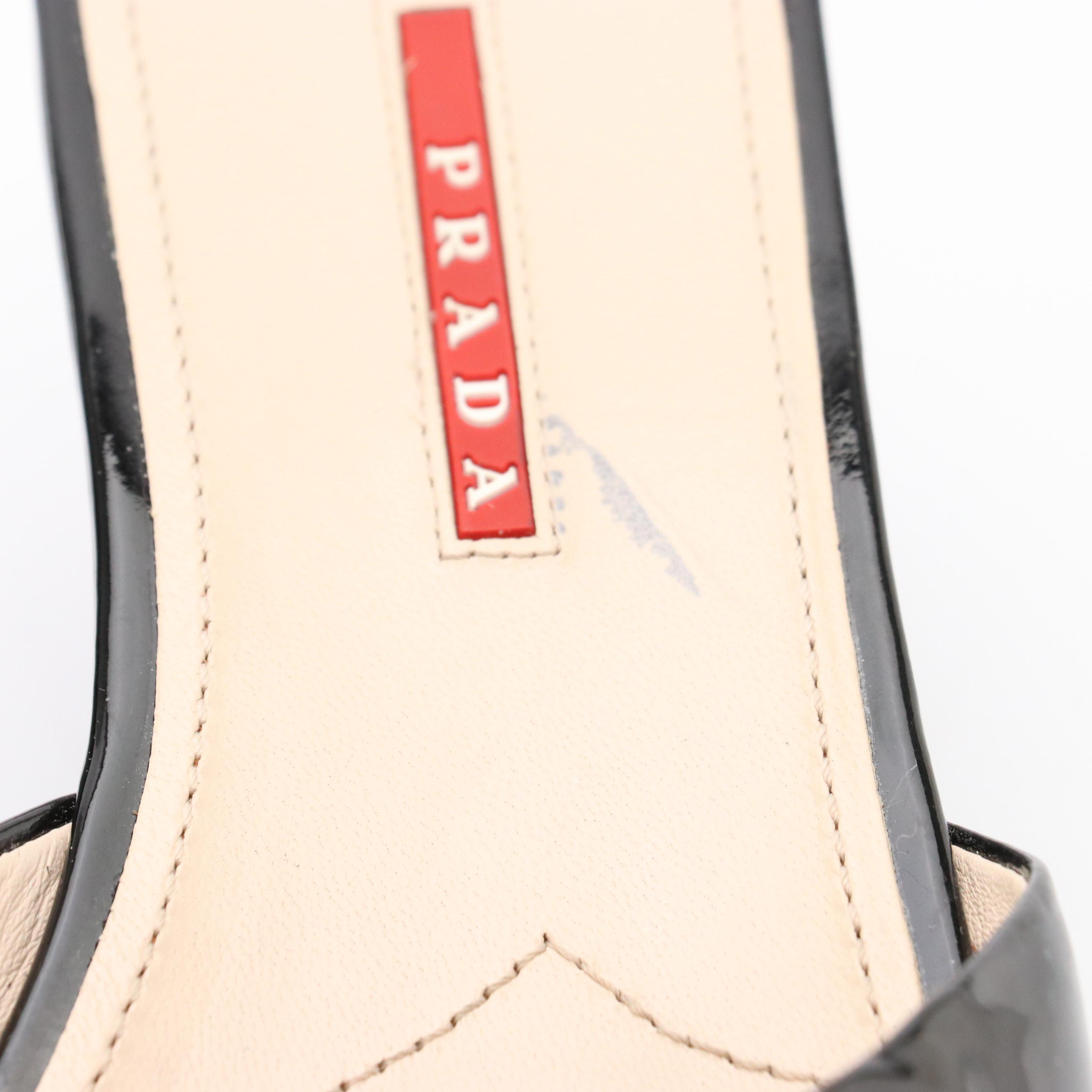 Prada Sport Black Patent Leather Platform Slides