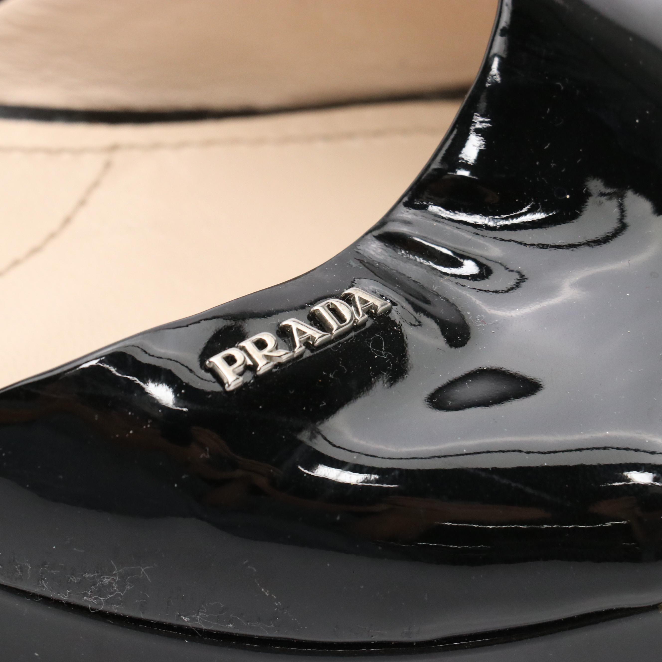 Prada Sport Black Patent Leather Platform Slides