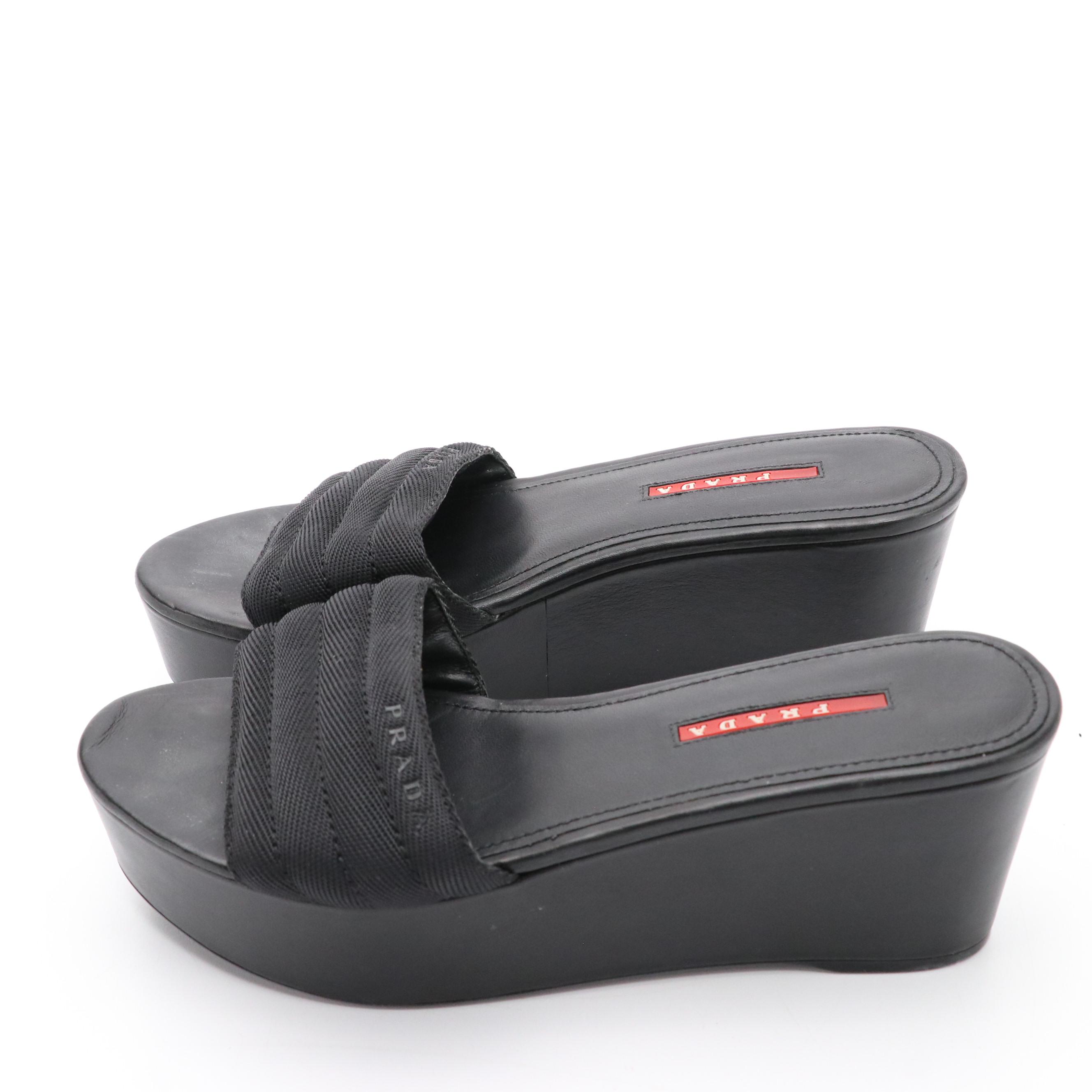 Prada Sport Black Platform Slides