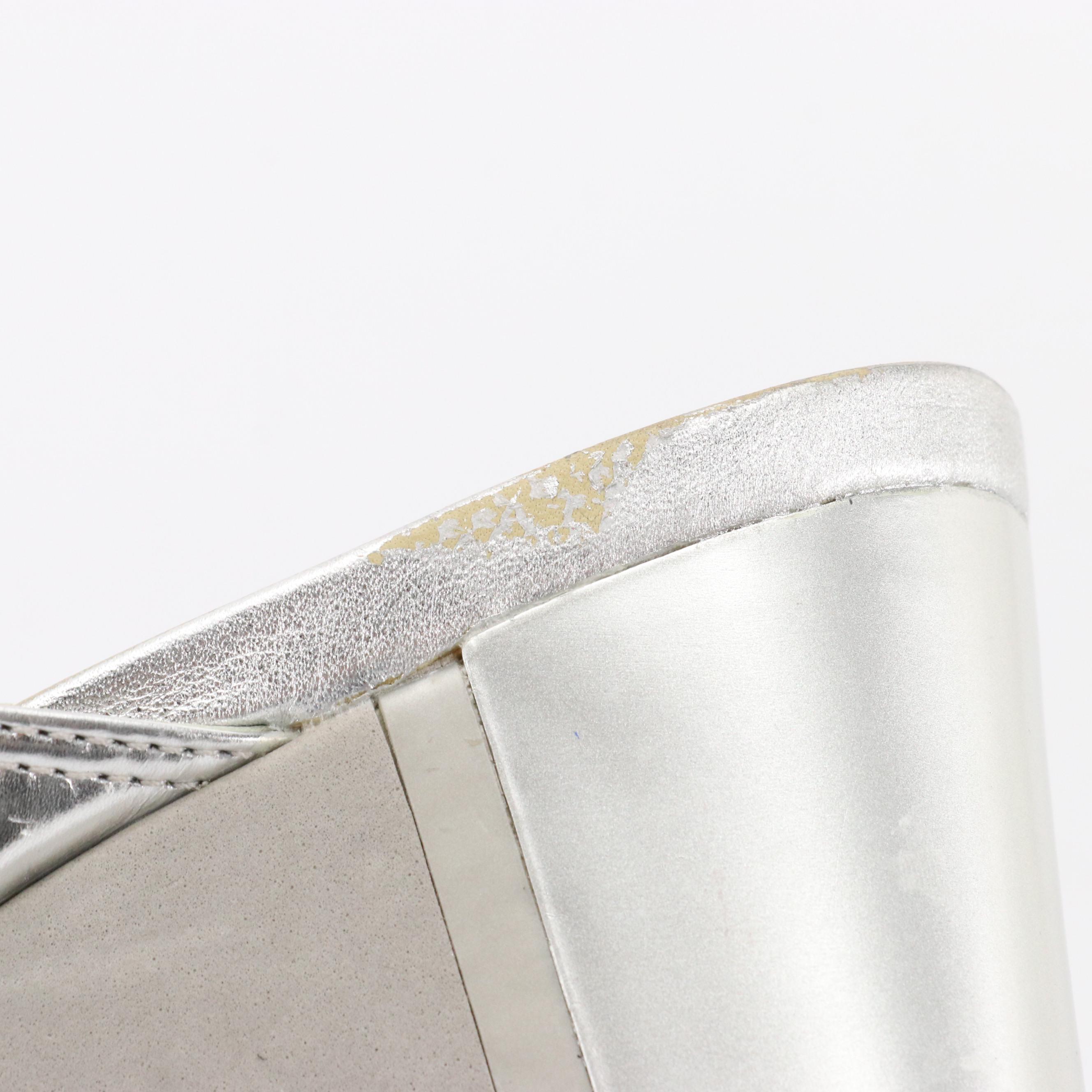 Prada Sport Metallic Silver Platform Thong Wedge Sandals