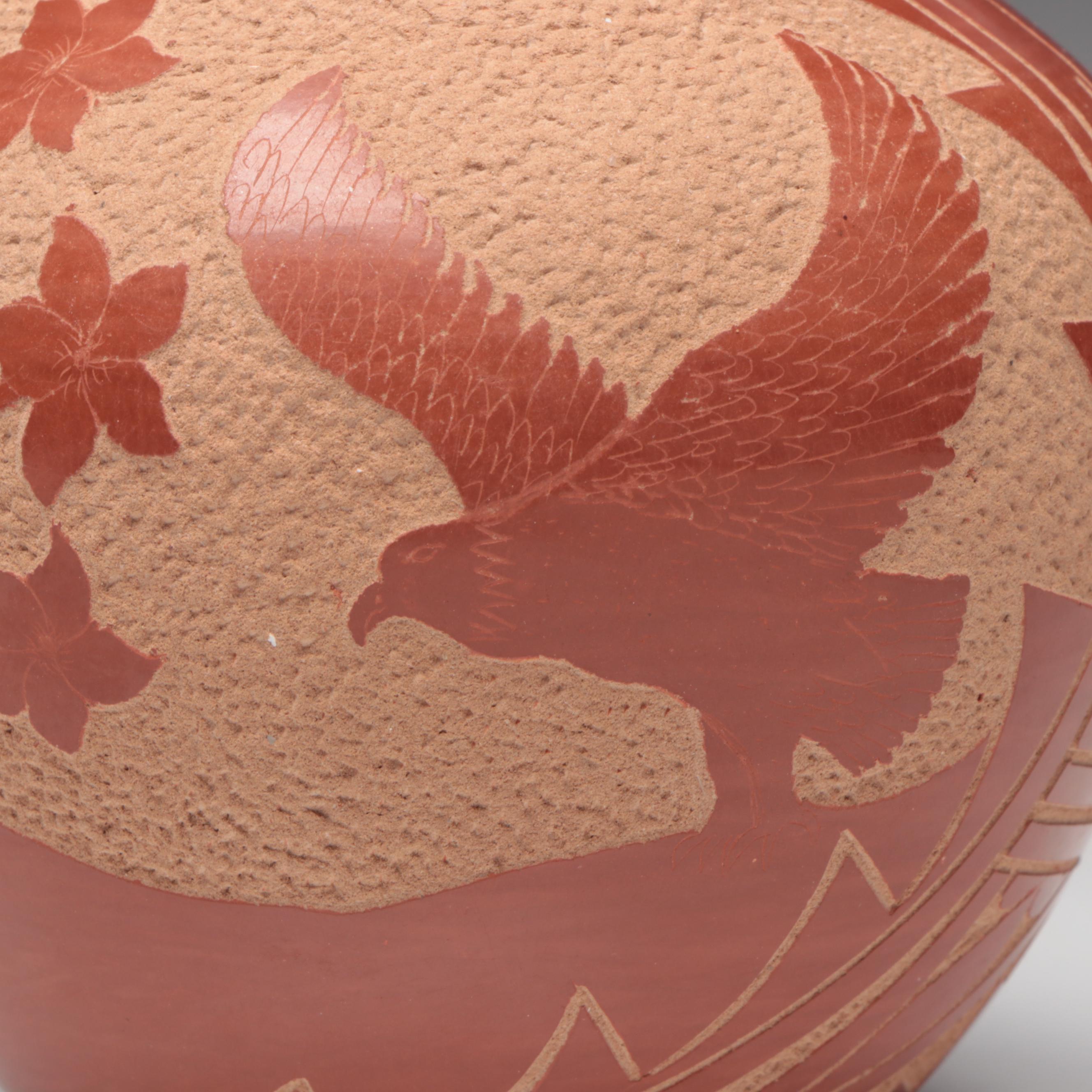 Carol Vigil Jemez Pueblo Sgraffito Redware Art Pottery Vase