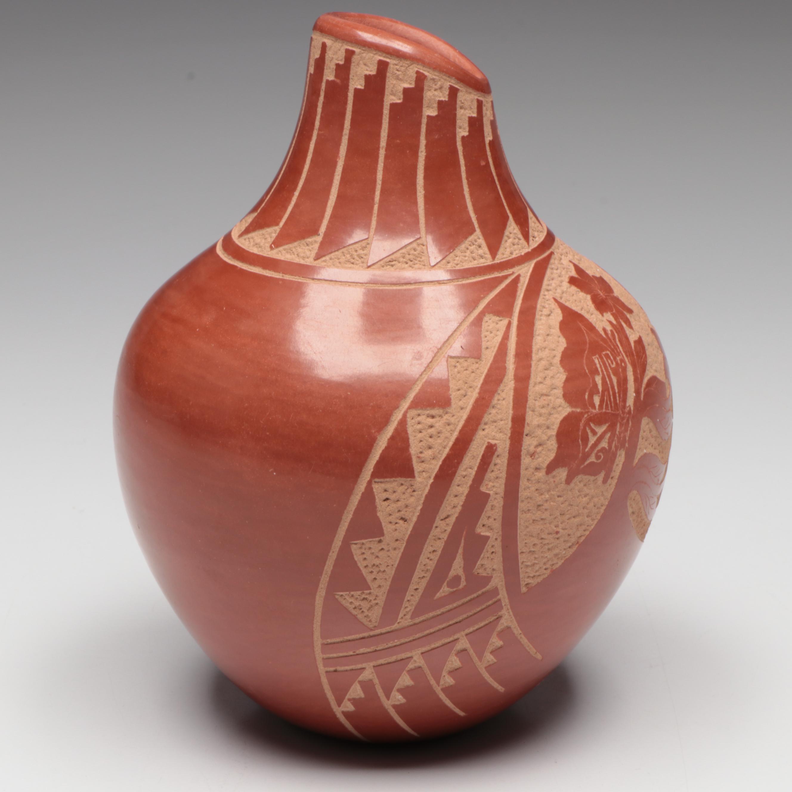 Carol Vigil Jemez Pueblo Sgraffito Redware Art Pottery Vase