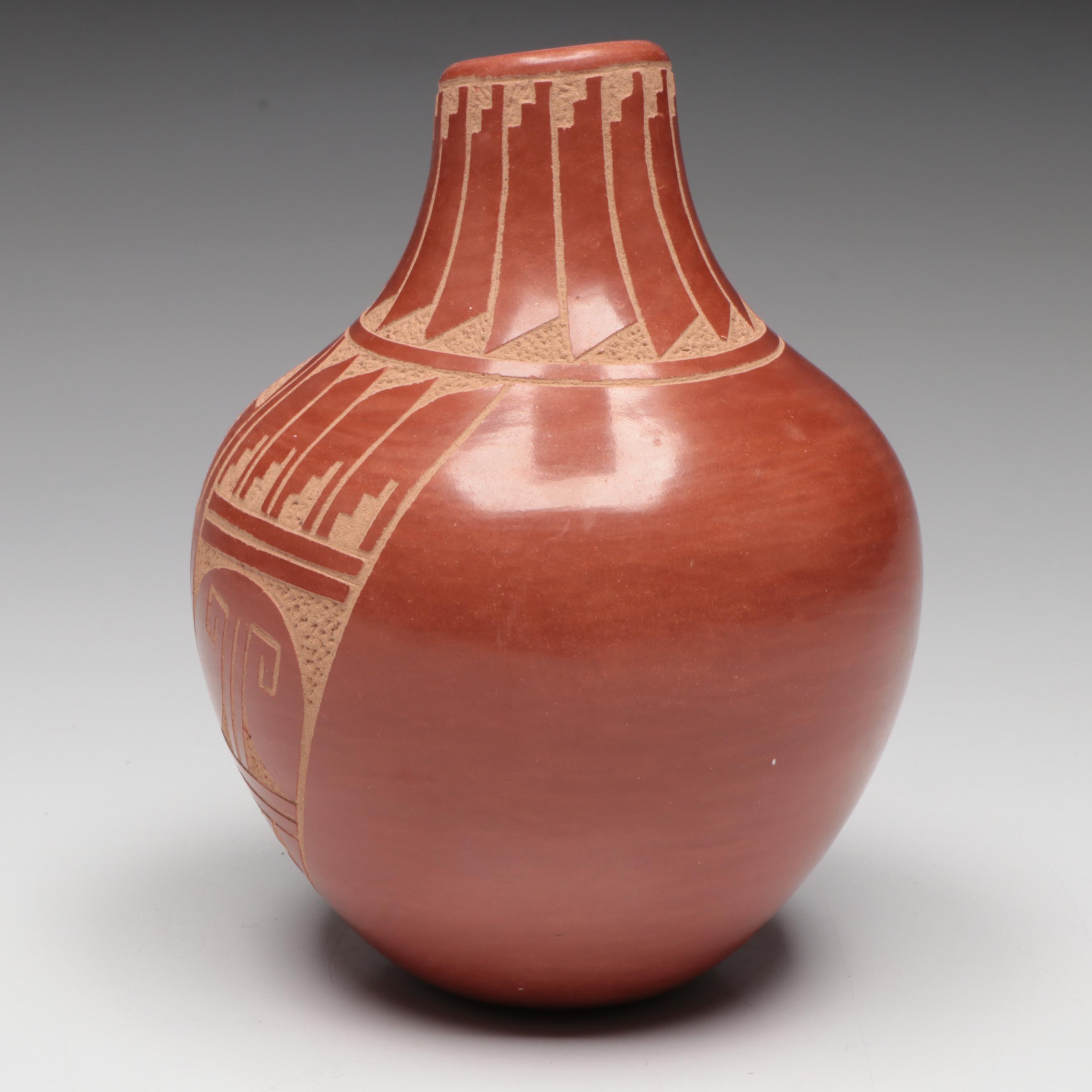 Carol Vigil Jemez Pueblo Sgraffito Redware Art Pottery Vase