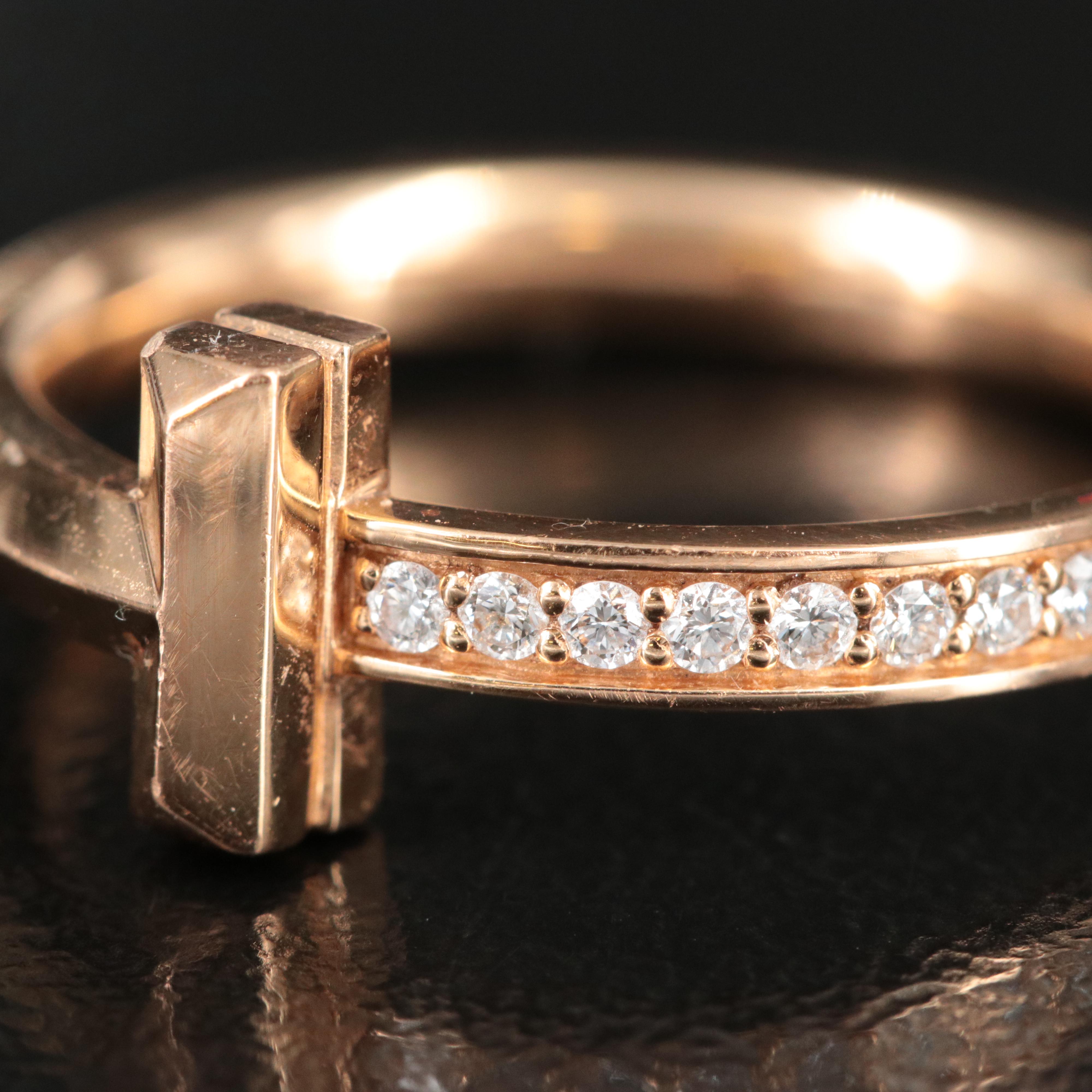 Tiffany & Co. Tiffany T T1 18K Rose Gold Ring with Diamond Accents