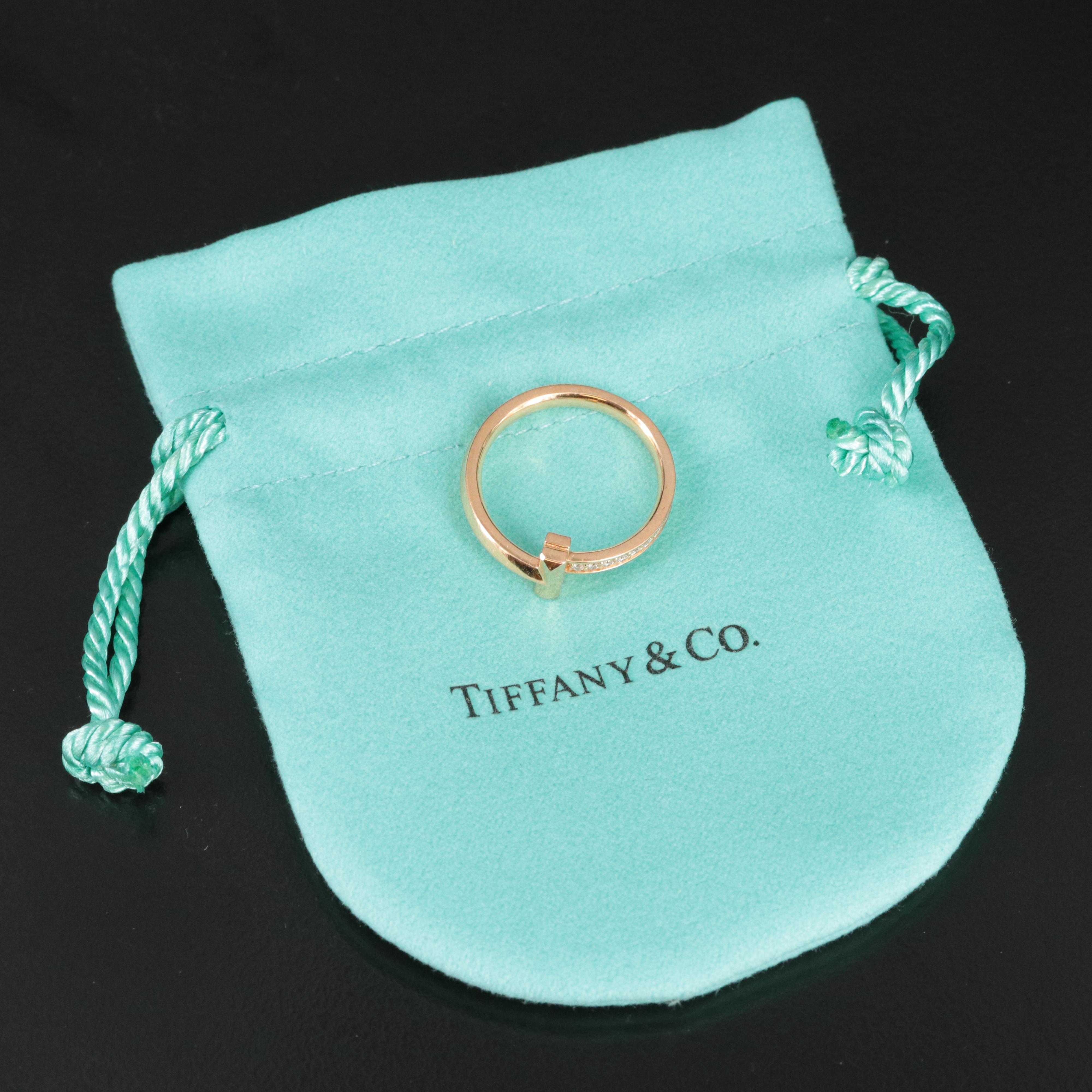 Tiffany & Co. Tiffany T T1 18K Rose Gold Ring with Diamond Accents