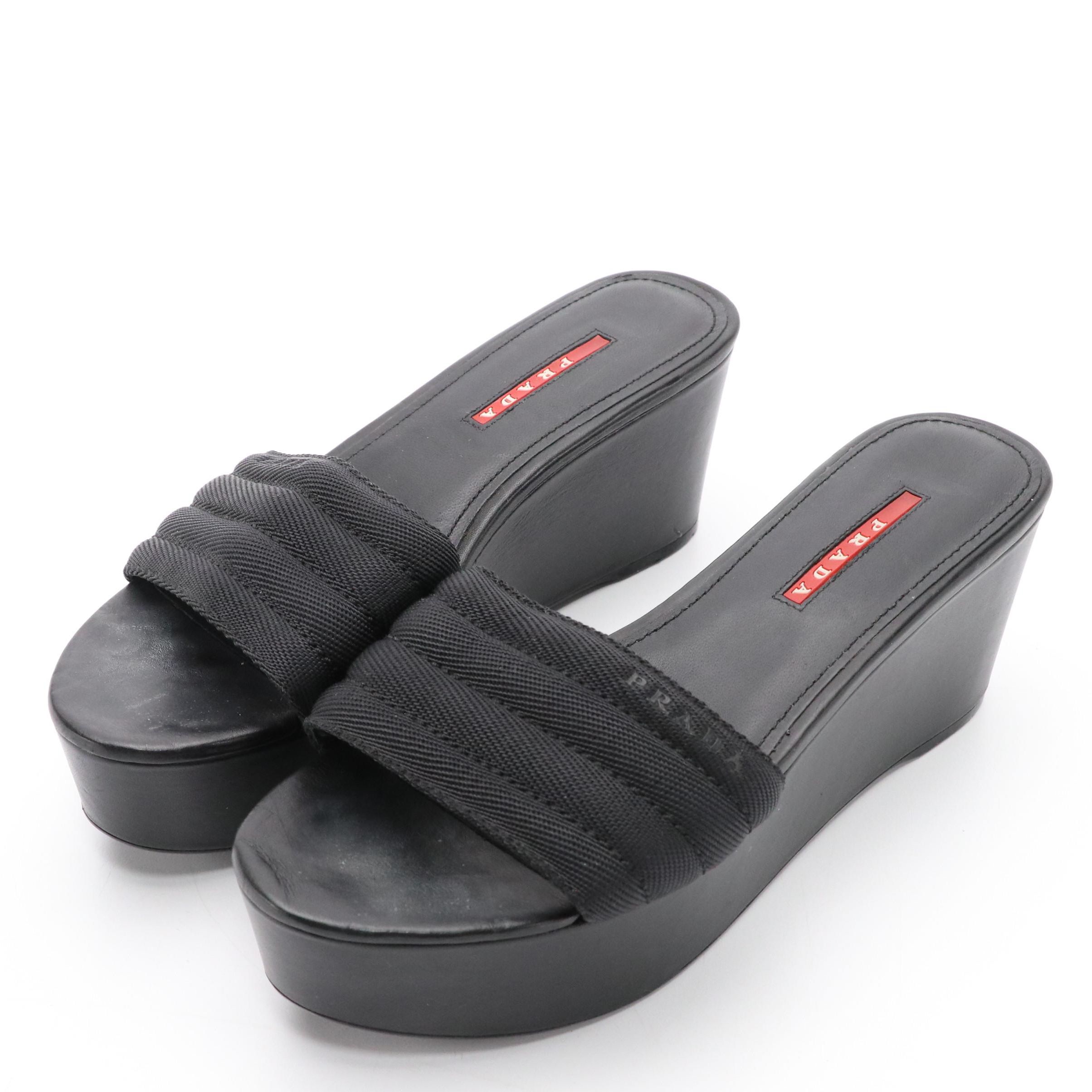 Prada Sport Black Platform Slides