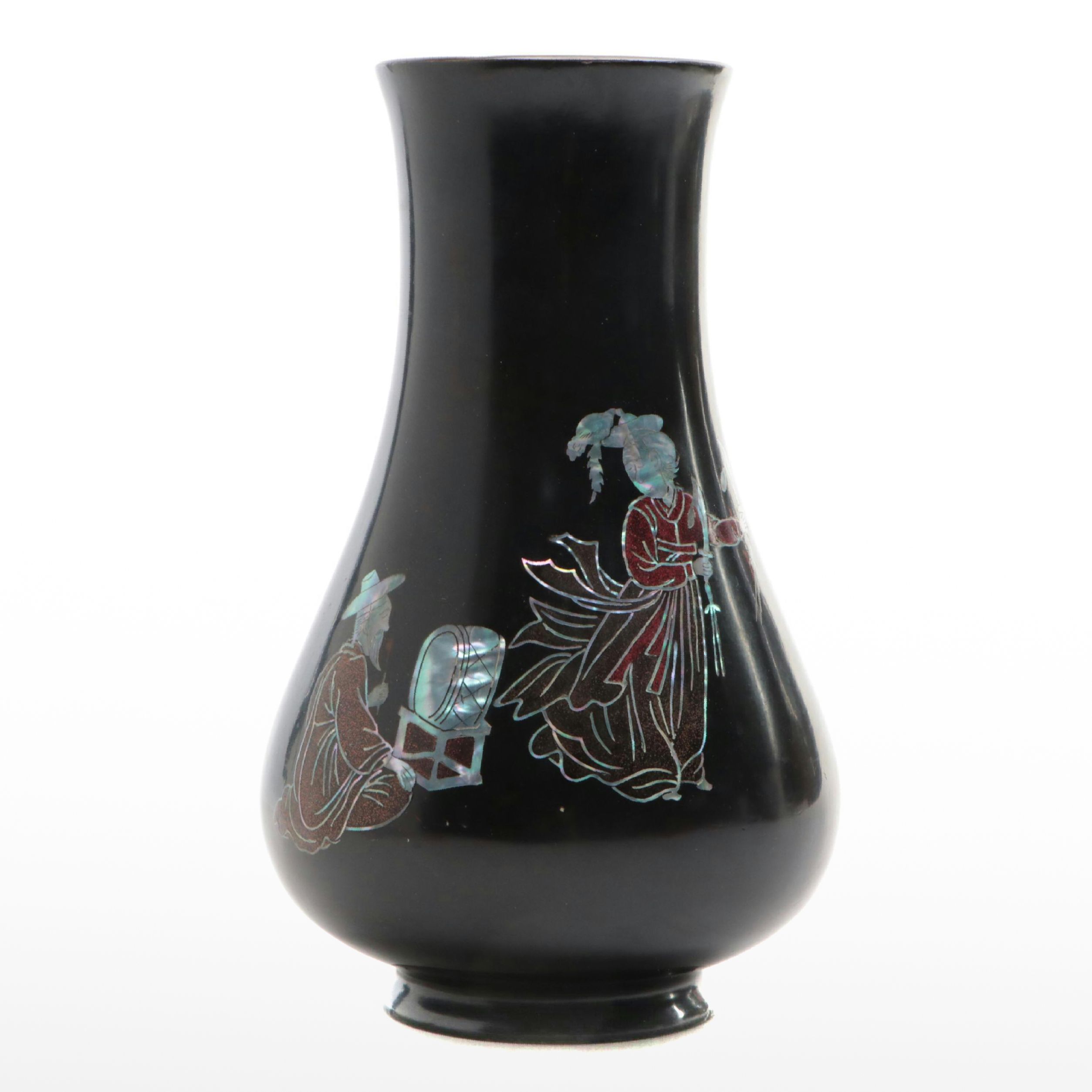 Chinese Enameled Metal and Abalone Inlay Vase, Mid to Late 20th Century