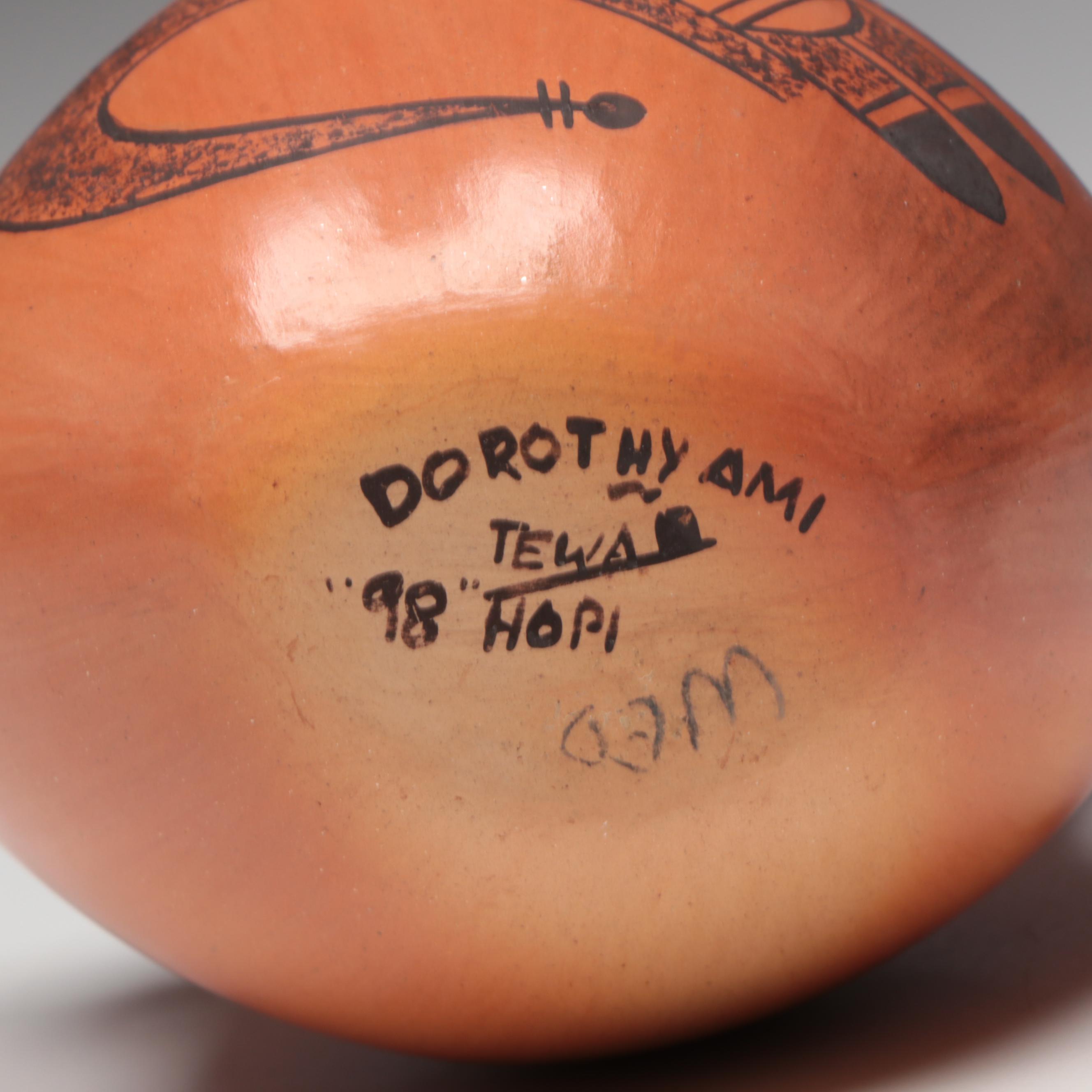 Dorothy Ami Hopi-Tewa Pueblo Earthenware Canteen, 1998