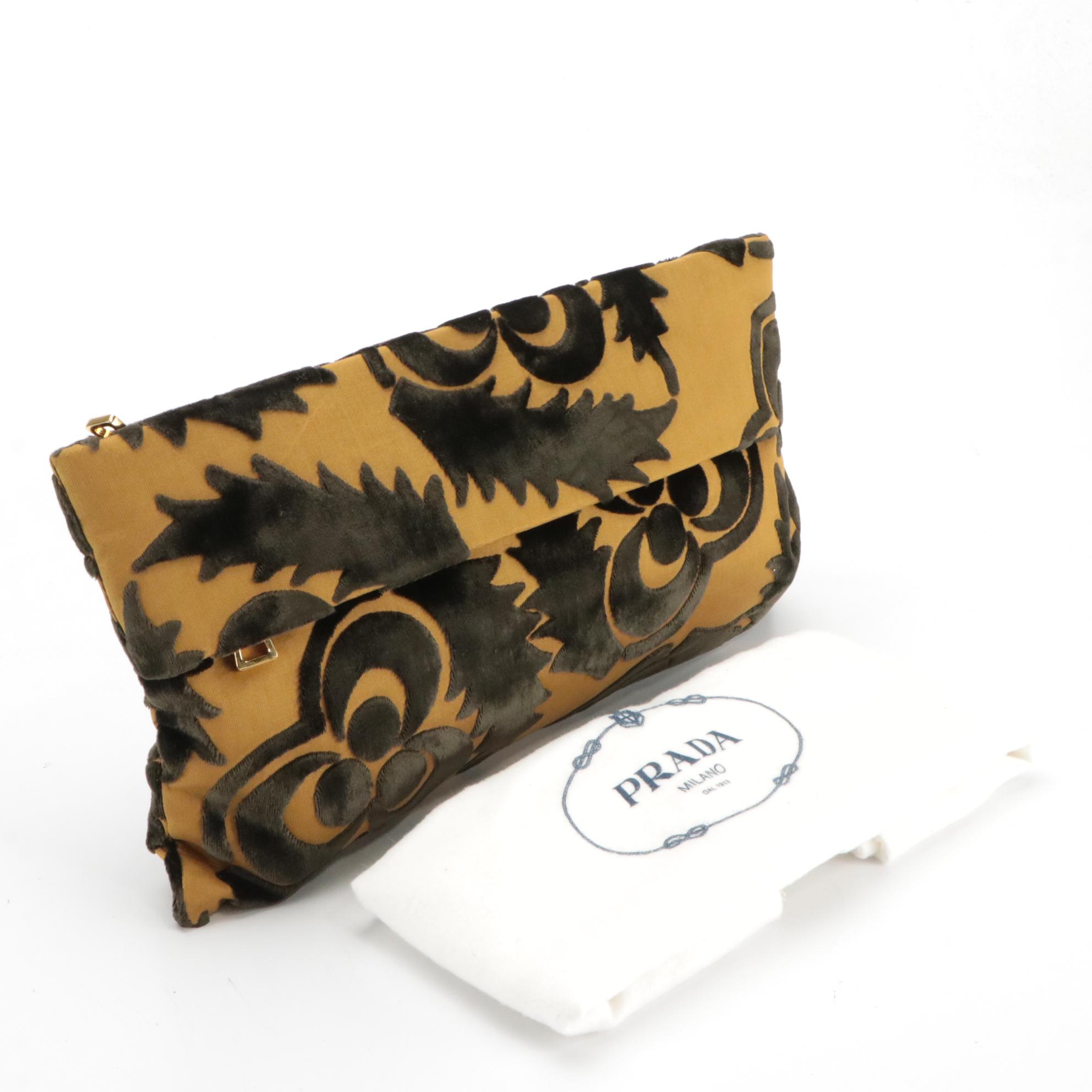 Prada Velluto Jacquard Pochette in Yellow and Black