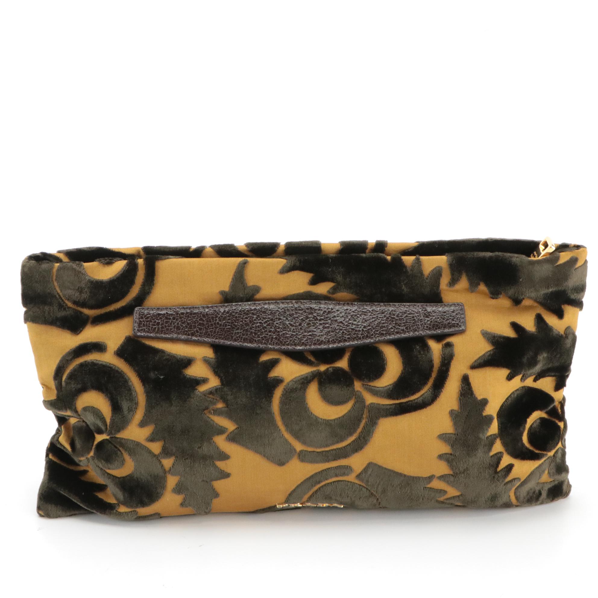 Prada Velluto Jacquard Pochette in Yellow and Black
